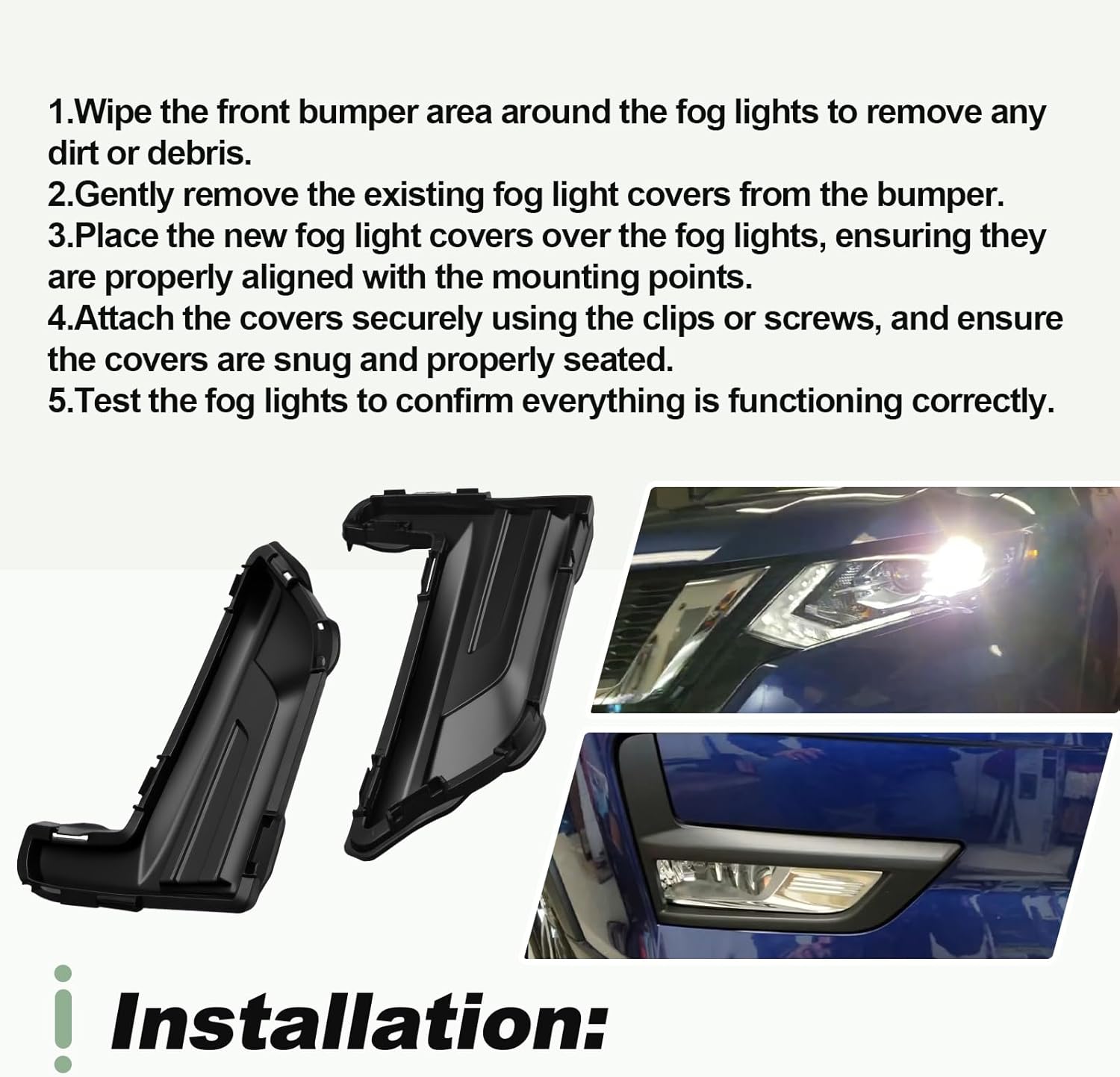 1 Pair Fog Light Cover Bezel Front Left and Right Driver Side Passenger Side Compatible with 2017-2020 Nissan Rogue Replace 622576FL0A NI1039148 622576FL0A NI1038148