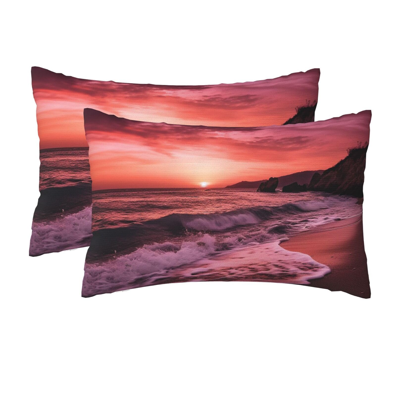 2 Pack Queen Size Pillow Cases for Hair and Skin Soft Breathable Pillow Case Covers with Hidden Zipper Beach Sunset Pillowcase 20x30 Inches Pillow Cover for Sleeping Gift