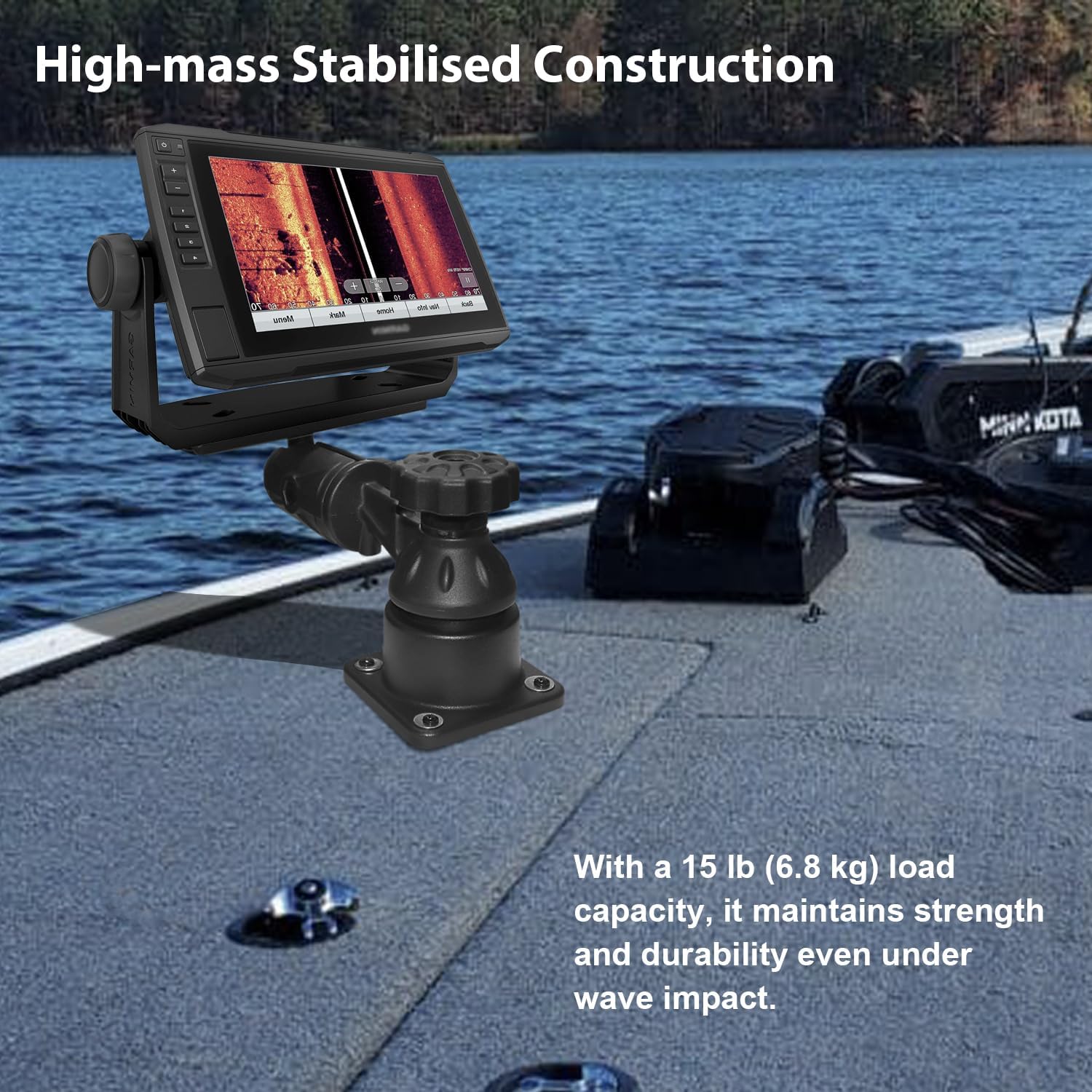 Heavy-Duty Aluminum Fishfinder Mount for 7-12+ Inches Screens – Reinforced Arm and Ball Joint Adjustment, Compatible with Garmin, Lowrance, Humminbird, Raymarine (Deck Mount)