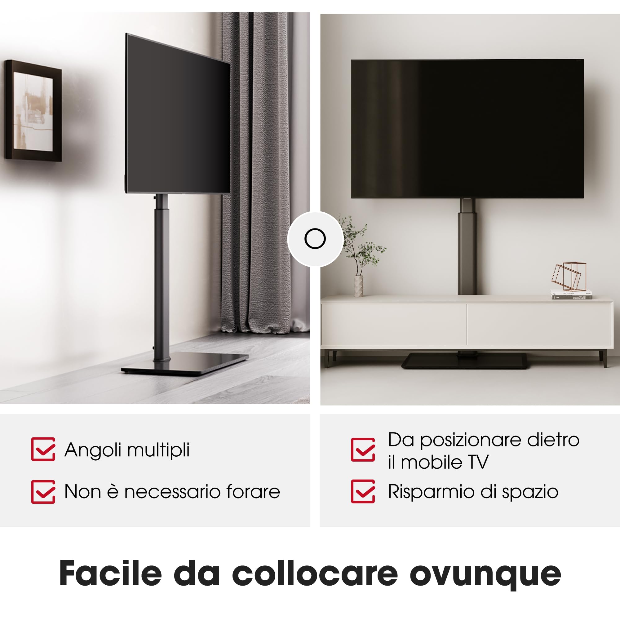 AOKCOS Supporto TV da Pavimento Girevole per 42-85 Pollici, inclinabile & Girevole & Altezza Regolazione Mobile Porta TV da Terra, Universale Max VESA 600x400mm 50kg