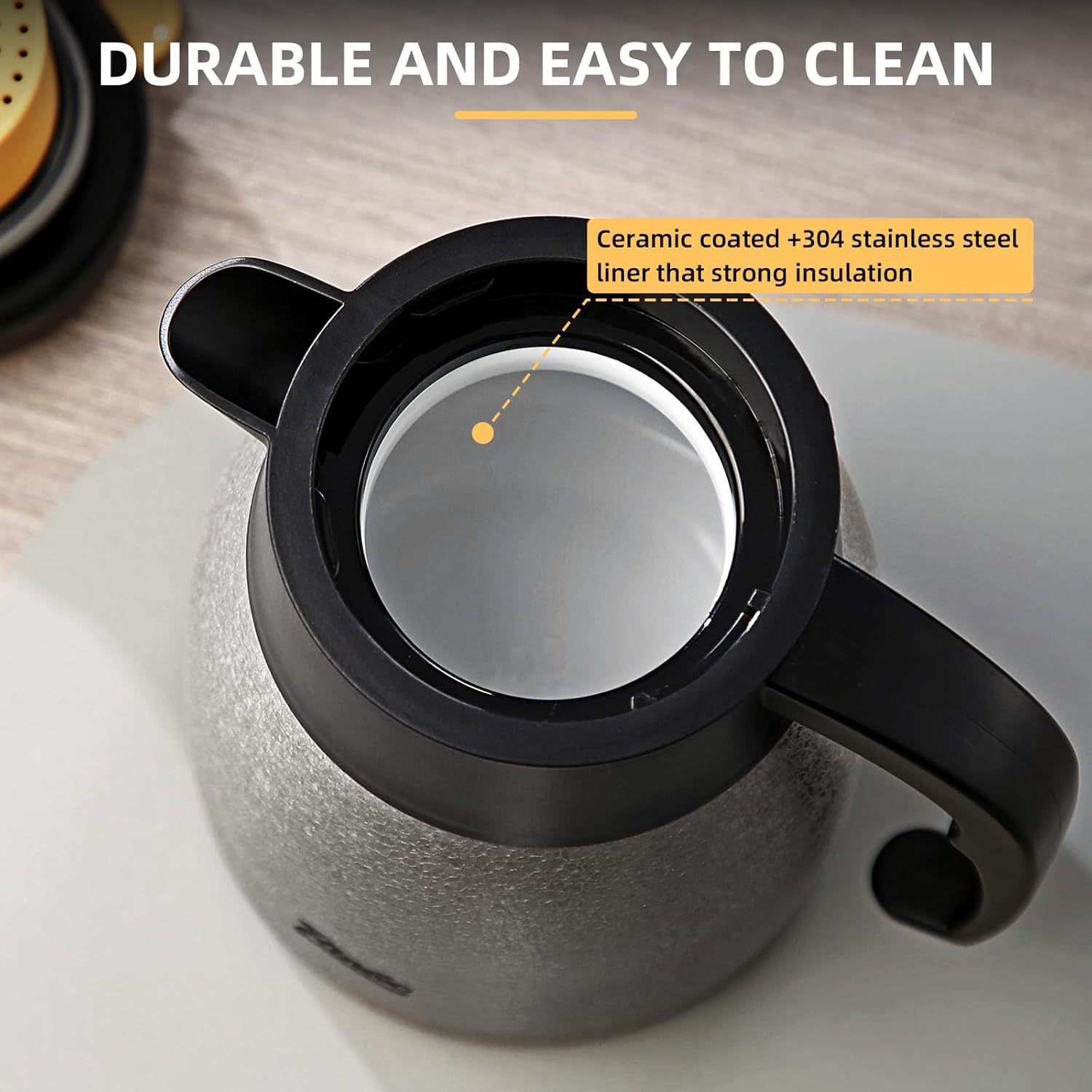 Bincoo 34oz Thermal Coffee Carafe with Brush-Insulated Stainless Steel Vacuum Kettle for Keeping Hot and Cold,Double Walled Vacuum Coffee and Tea Beverage (Sliver)