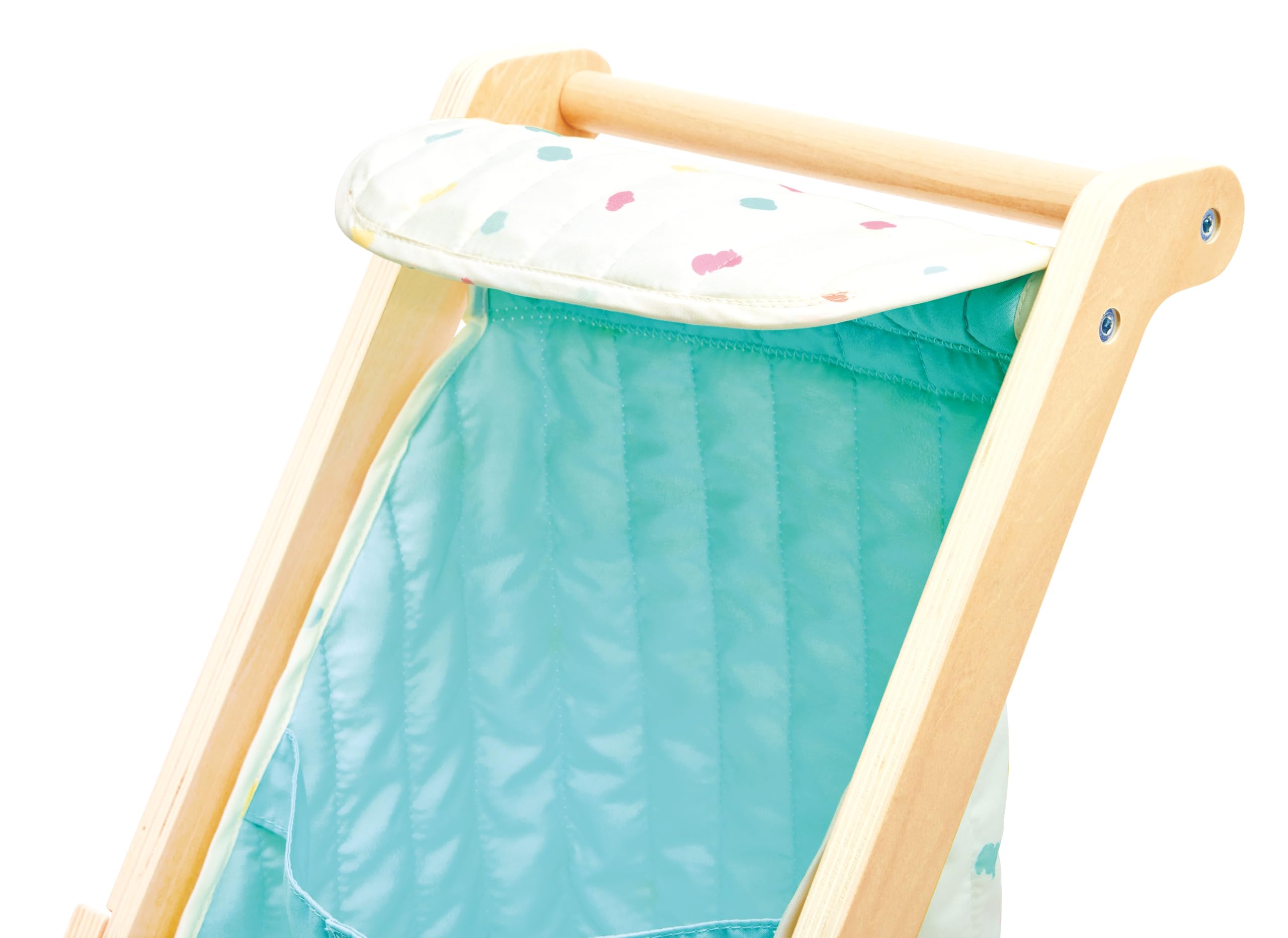 Hape Passeggino per bambole "Sweet Walks" in legno – Passeggino per bambole – Robusto carrello scorrevole con rivestimento in tessuto – Carrello giocattolo per bambole e orsacchiotti – per bambini dai