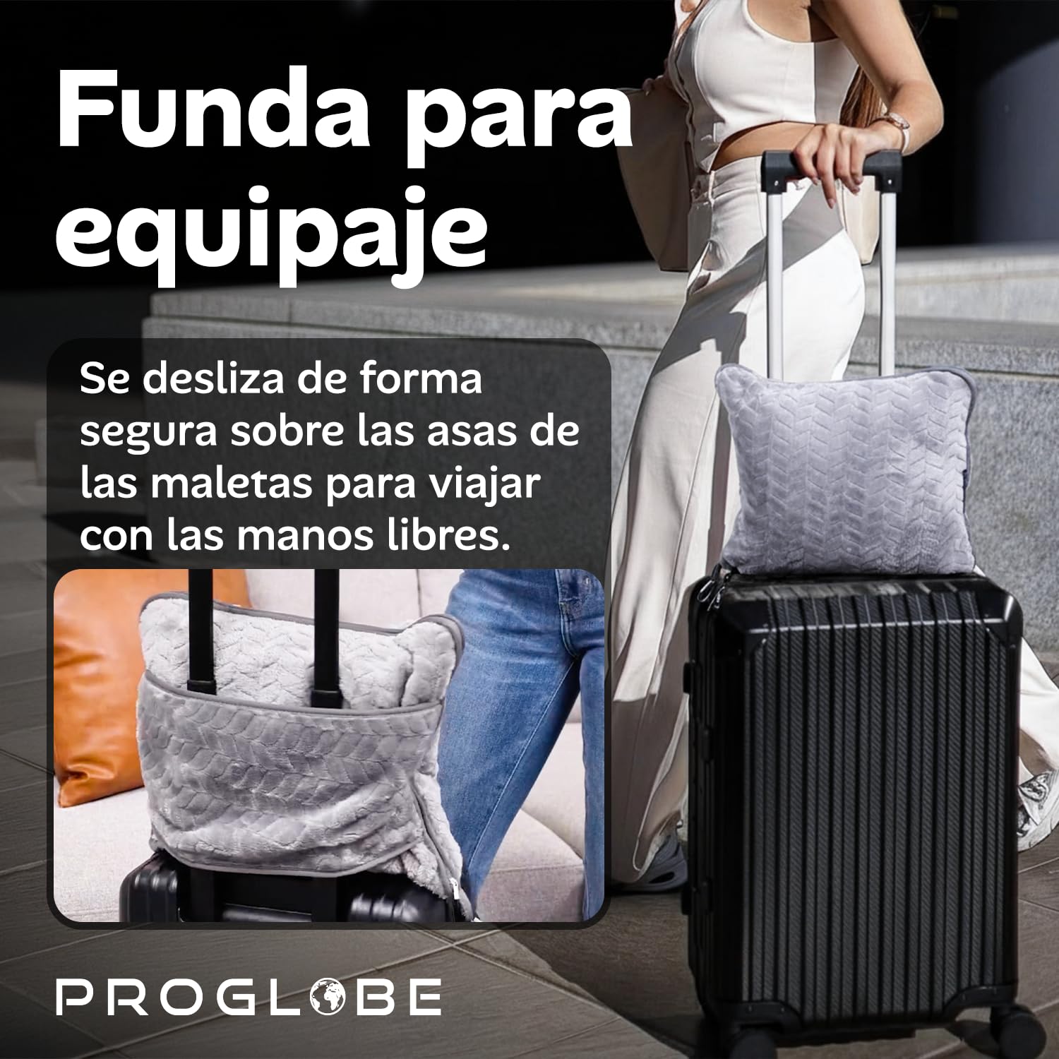 Proglobe Manta de Viaje Suave & Cálida para Avión & Coche - Imprescindible para Vuelos Largos para Mujeres, Hombres, Niños - Almohada Compacta con Funda para Equipaje & Clip para Mochila, Gris