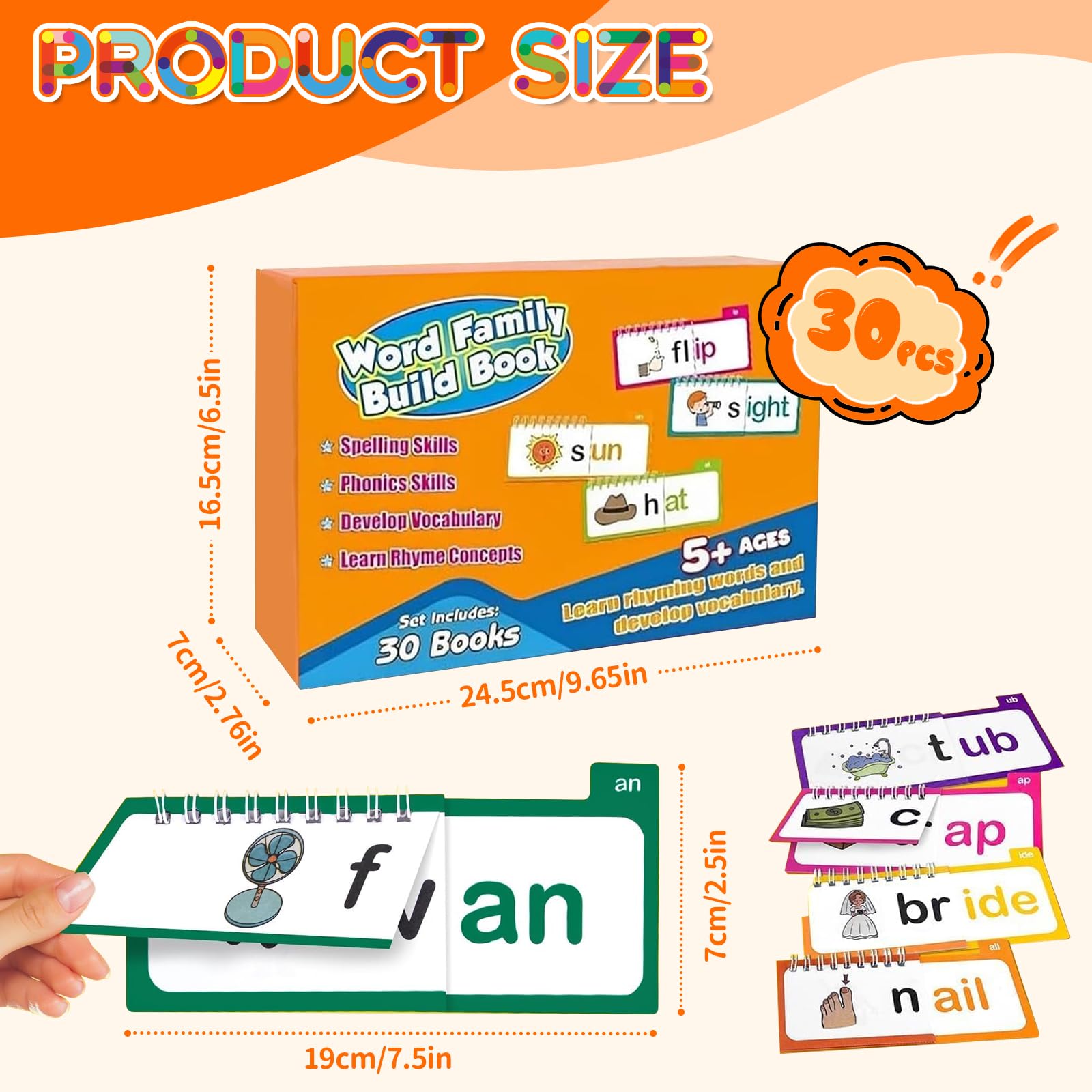 30 Read and Rhyme Flip Books,Reading And Rhyming Words Abc Vocabulary Flash Cards - Image 2