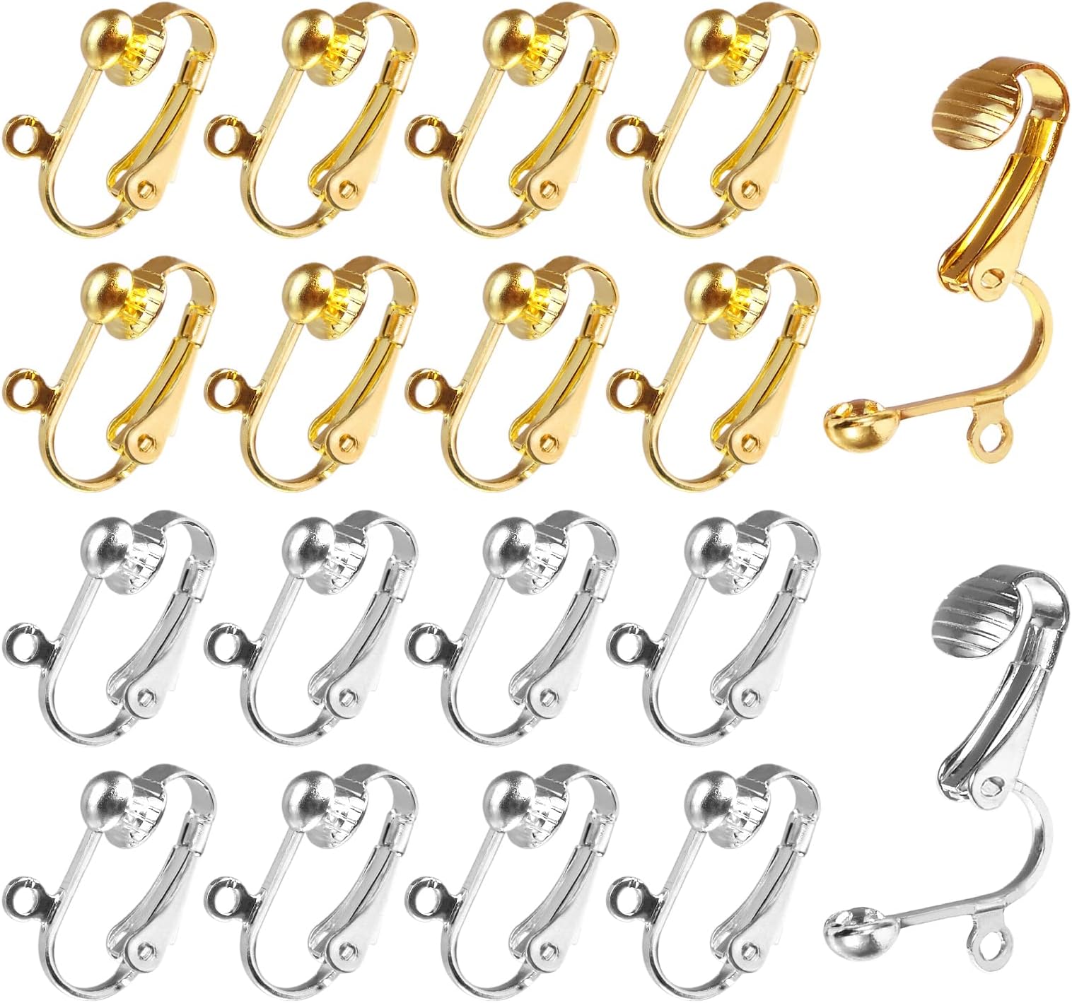 40pcs Clip on Earring Converter with Easy Open Loop, Granmp Clip Earring Findings for Jewelry Making Clip on Earrings for Crafts, Silver Gold