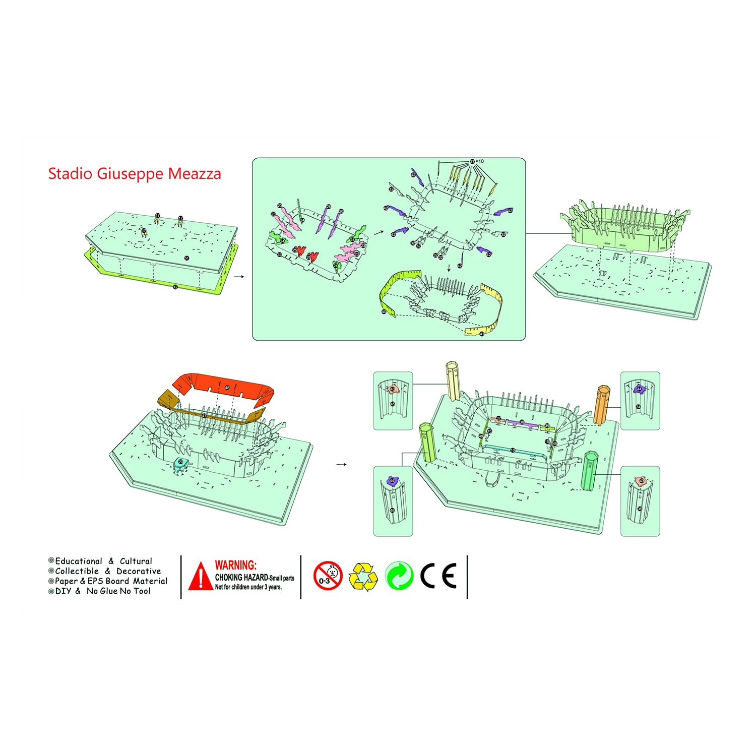 Georgie Porgy Puzzle dello Stadio di Calcio 3D DIY Giocattoli da Costruzione Set di Sostruzione (San Siro Staduim 113 Pezzi)