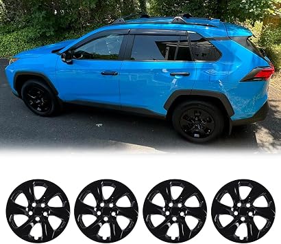 ROXX Wheel Cover Kit for 2019-2025 Toyota RAV4 17", Hubcaps Set of 4 Black Lacquer Wheel Cover with Snap-On Rings, Not fit for RAV4 Hybrid or Prime Model