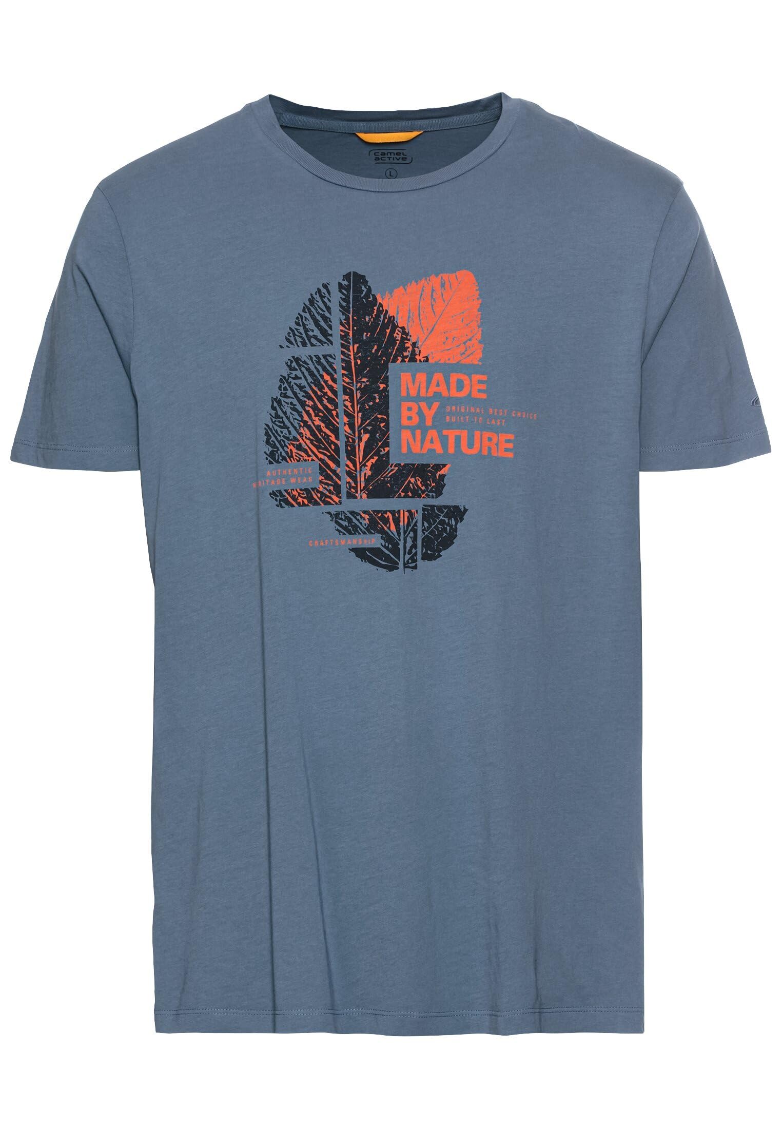 Camel Active Men's Denim Blue T-Shirt With Print Made From Sustainable Organic Cotton, M