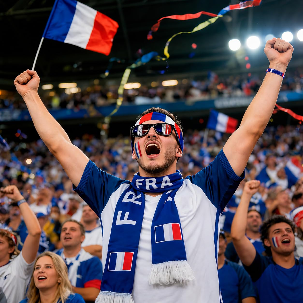 Kit Supporter France 5 Pièces Maillot Equipe de France Foot 2026, France Écharpe Bracelet Lunettes Bandeau et Plus, Accessoires Fan Coupe du Monde 2026, Kit Supporter pour Stade Fête