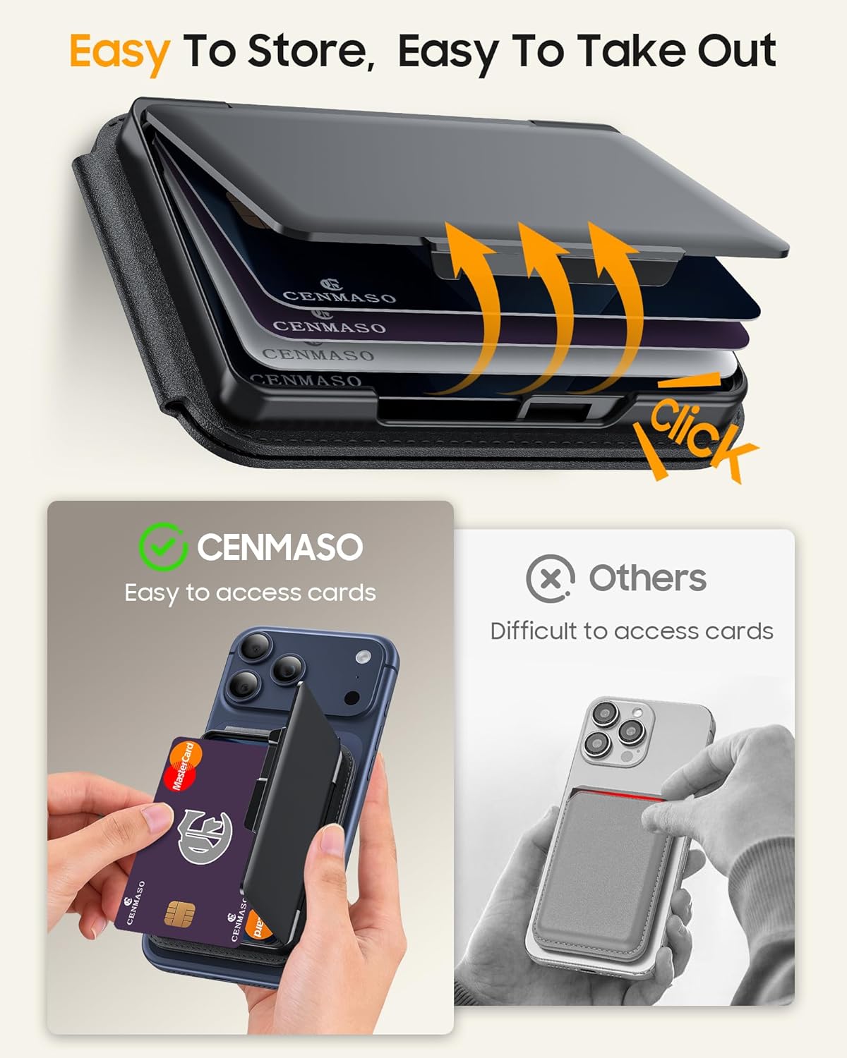 CENMASO for Magsafe Wallet With Stand, Phone Wallet for Men Women, [Hold 6-7 Cards] [RFID Blocking] [Adjustable Stand] Magnetic Wallet for iPhone 17/16/15/14/13/12 Series(Not for Mini), Black - Image 7