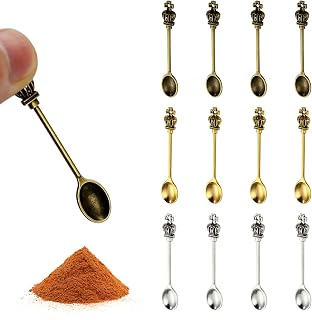 12-Pack Mini Spoons Metal Tiny Shovels 2.19-Inch Small Medicine Spoon for Home Kitchen Spices, Necklace Charms Pendants DIY Craft Making (Multicolor)