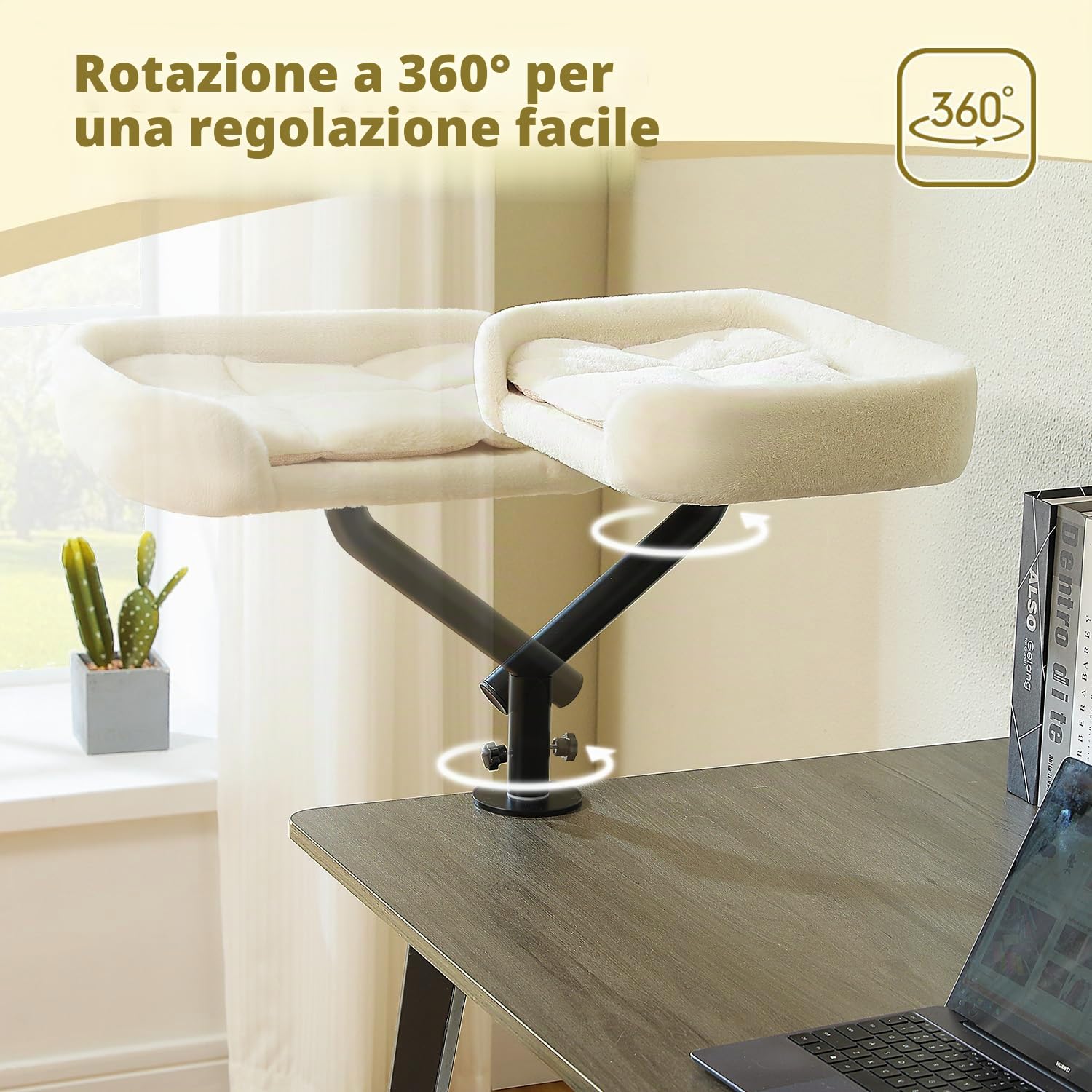 PAWZ Road Letto per gatti da ufficio con palla in peluche interattivo, cestino per letto girevole a 360°, amaca per gatti da graffiare, supporta fino a 22,5 kg, beige