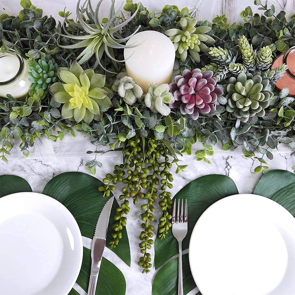 14 Pcs Assorted Artificial Succulents Plants Unpotted Green Hops String