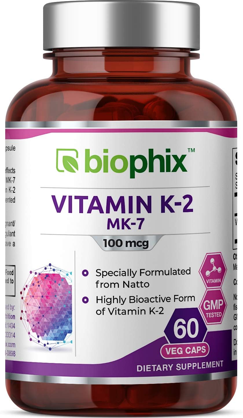 biophix Vitamin K2 MK-7-100 mcg 60 Vcaps 2 Pack - Supports Strong Bones Immune Health