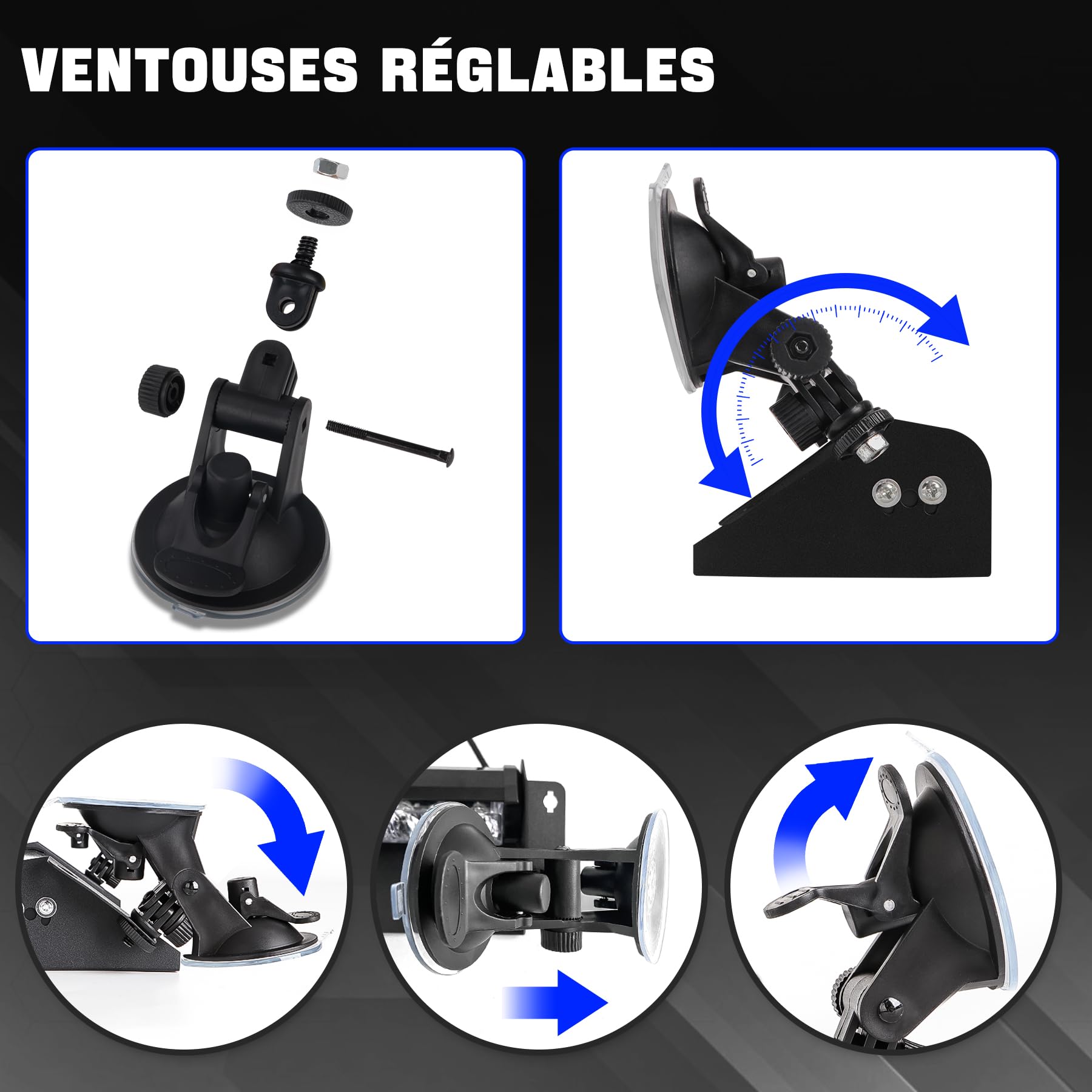 Gyrophare LED Bleu 35,6 cm 12V-24V, 12 LED, 9 Modes IP65 | Fixation par ventouse sur pare-brise, adaptée aux tracteurs, chariots élévateurs, camions et voitures, idéale par pluie