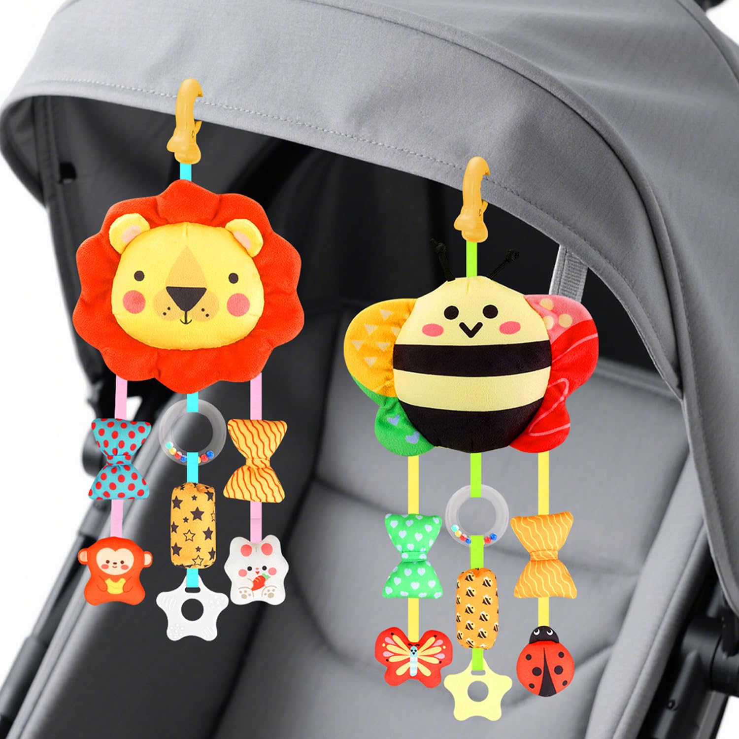 Bébé Jouets pour 0 3 6 9 12 Mois,Peluche Animal Sensoriel Suspension Hochet,Nouveau-né Interactif Jouets Doux,Siège Auto Poussette Jouets Cadeau pour Nourrisson Garçon Fille(2pcs)