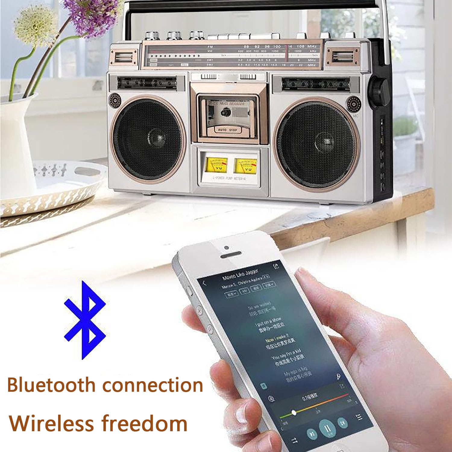Przenośny Odtwarzacz Kasetowy Z Radiem, Retro Odtwarzacz CD Boombox Z Jakością Dźwięku HiFi I Dwukanałowym Stereo, Funkcją Transkrypcji W Wielu Trybach, Radio AM/FM, Obsługa Kart SD/USB
