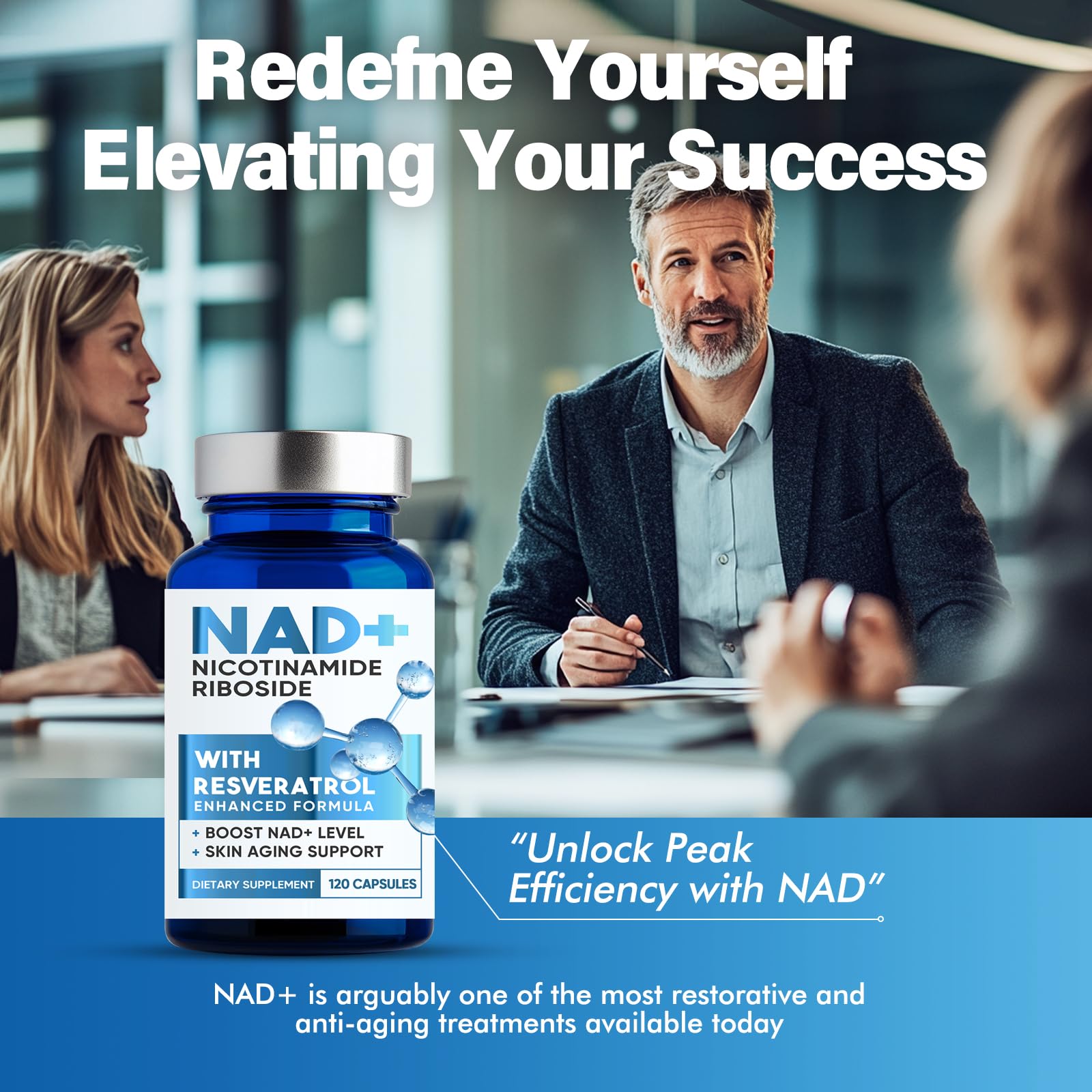 NAD+ 1500mg & Resveratrolo, Supporto Anti-Invecchiamento, per il Benessere Cellulare, Fornisce Supporto NAD, 120 Capsule