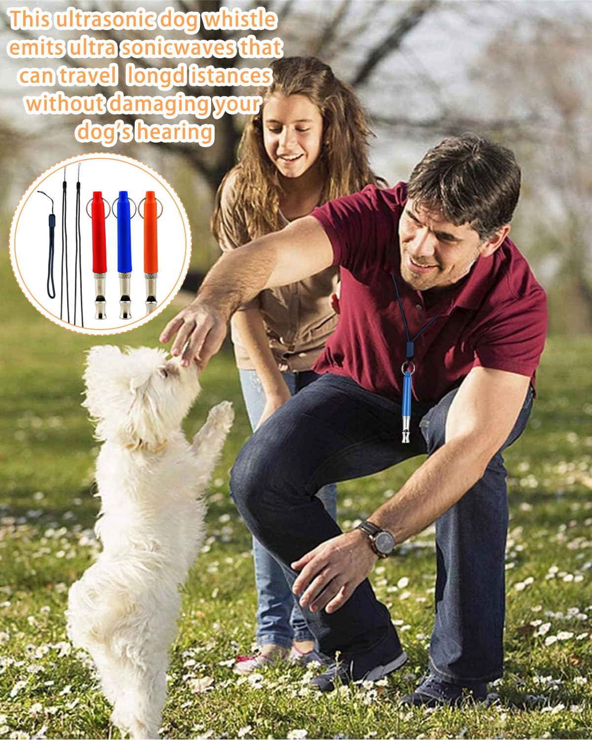 Fischietto per cani 3 pezzi, fischietto per cani ad alta frequenza, silenzioso, fischietto per cani, richiamo, ascolta di abbaiare e addestrare il tuo cane, frequenza regolabile
