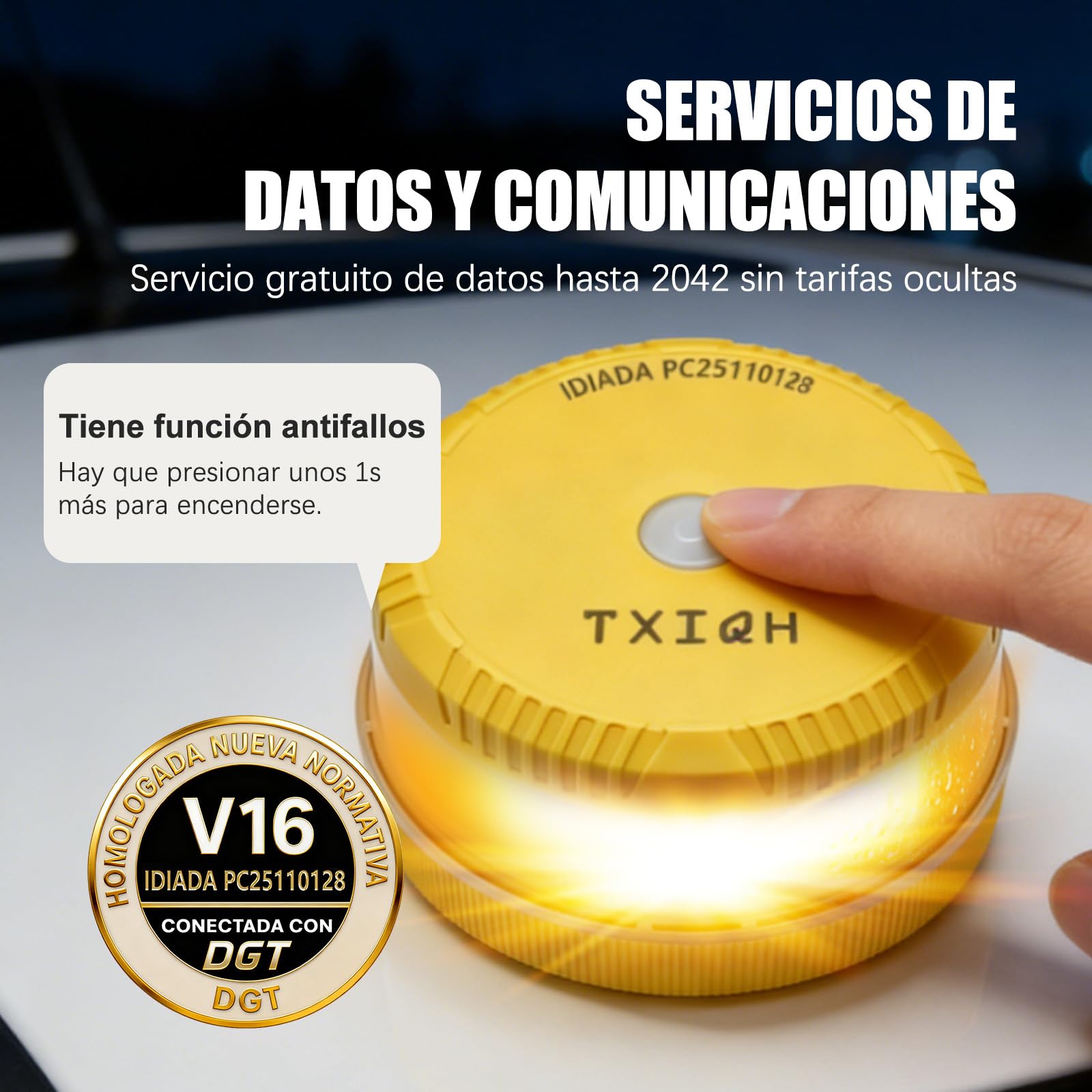 Baliza V16 Homologada DGT 3.0, Luces Emergencia Coche DGT, Ndice de Protección IP54, NB-IOT con Funcionalidad de Geolocalización, Base Imantada (2 PCS)
