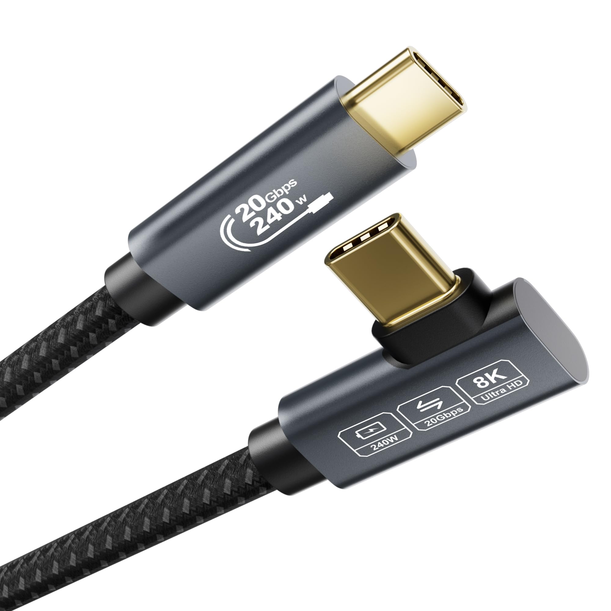 EUDOBEL USB C USB C Kabel 3m (20Gbps USBC 3.2 Datenkabel, PD3.1 240W, Winkel 90 Grad) Video 4K@144Hz/60Hz, 8K@30Hz USBC Kabel Display für Monitor, Thunderbolt 4/3, MacBook Pro, iPad Pro, Switch, VR