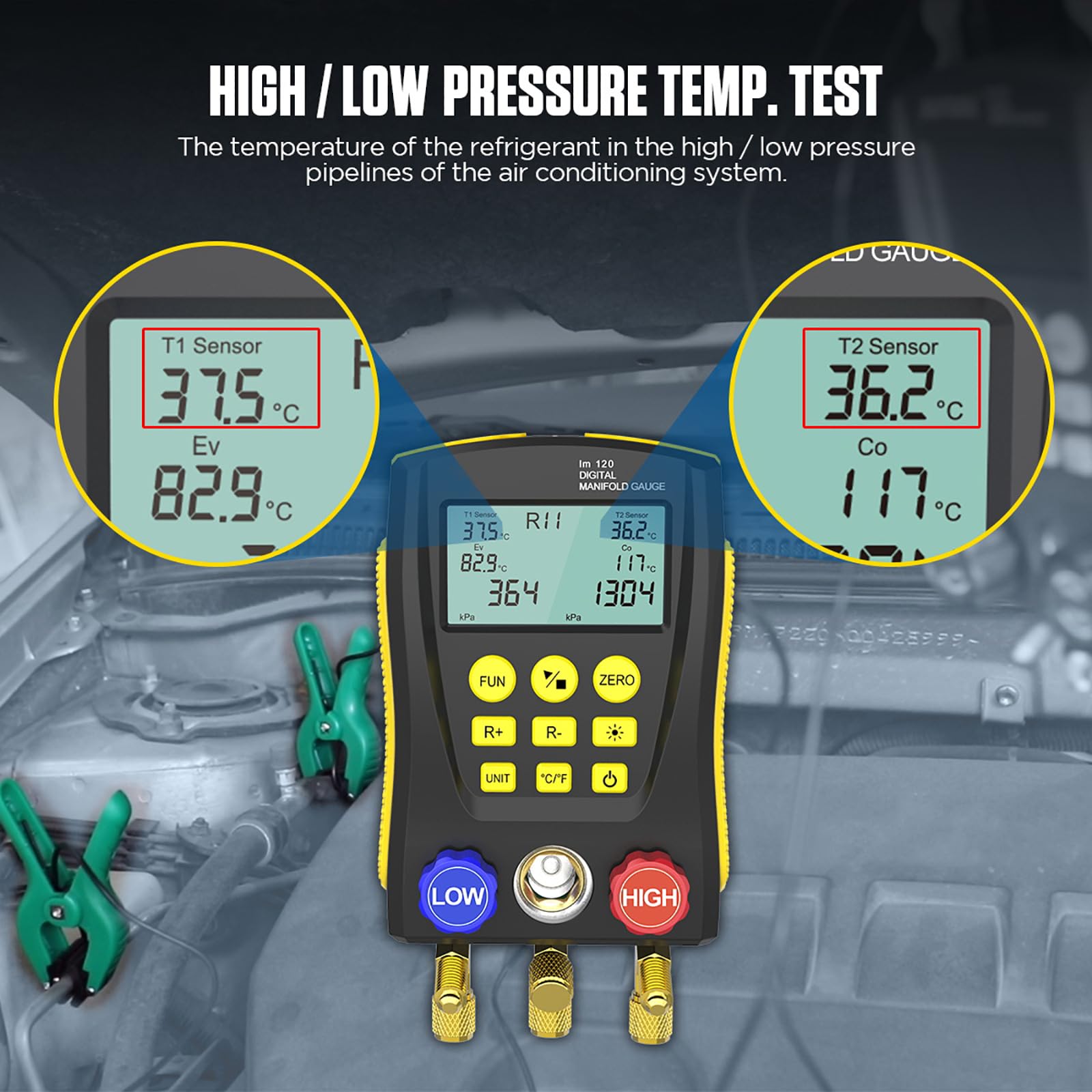 AUTOOL LM120 Misuratore di temperatura digitale del collettore di refrigerazione HVAC Test del tester di temperatura della pressione del vuoto Test di tenuta