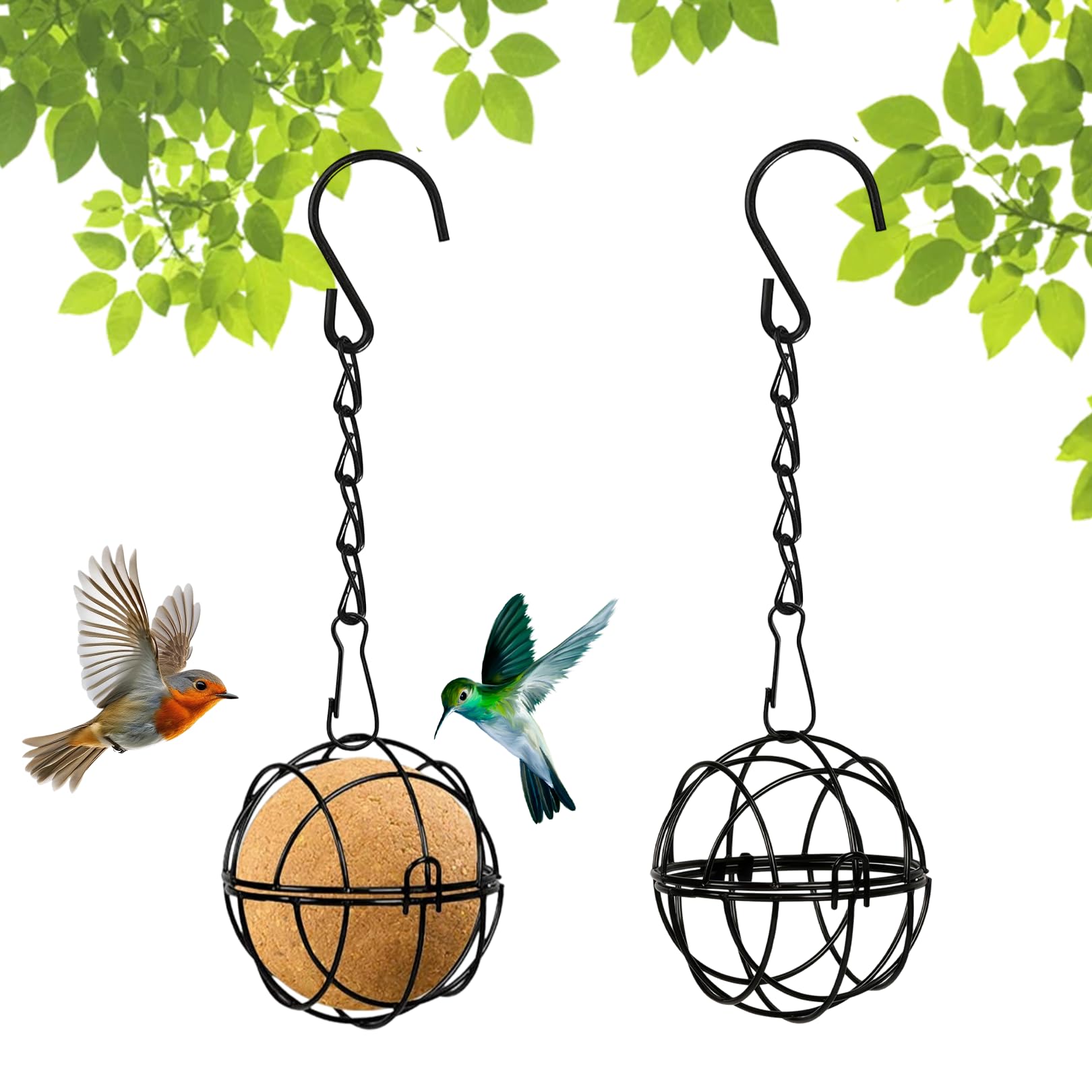 2 Pcs Bird Fat Ball Feeders Hanging, Metal Fat Ball Bird Feeder with S Hooks, Fatball Bird Holder for Wild Birds, Suet Ball Feeder for Garden Patio Balcony Outdoor