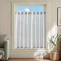 Vista 74 de jinchan Cortinas de Lino a Rayas para Cocina de 45 Pulgadas, Cortinas de Nivel, Estilo de Granja Moderno, Estilo Café, Tratamientos para Ventanas