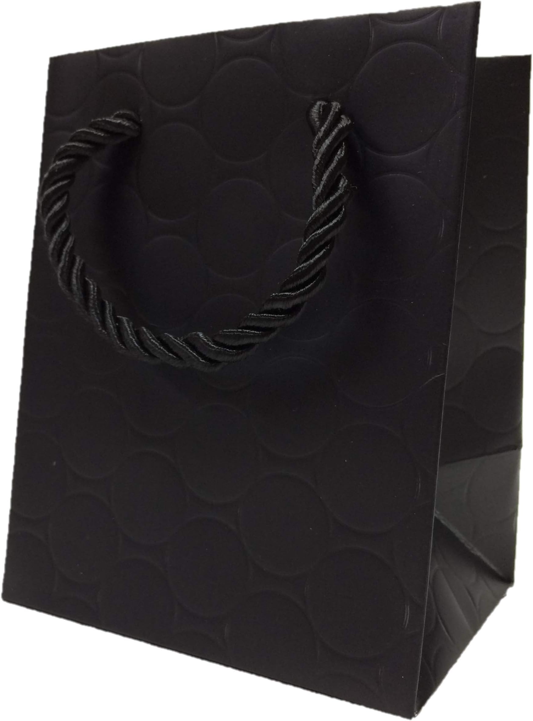 MODEENI 12 Extra Small Gift Bags with Handles Black Little Paper Bags Mini 4x3x5 Premium Quality Fancy Cute Modern Circle Embossed for Jewelry Merchandise Charms Wedding Shopping
