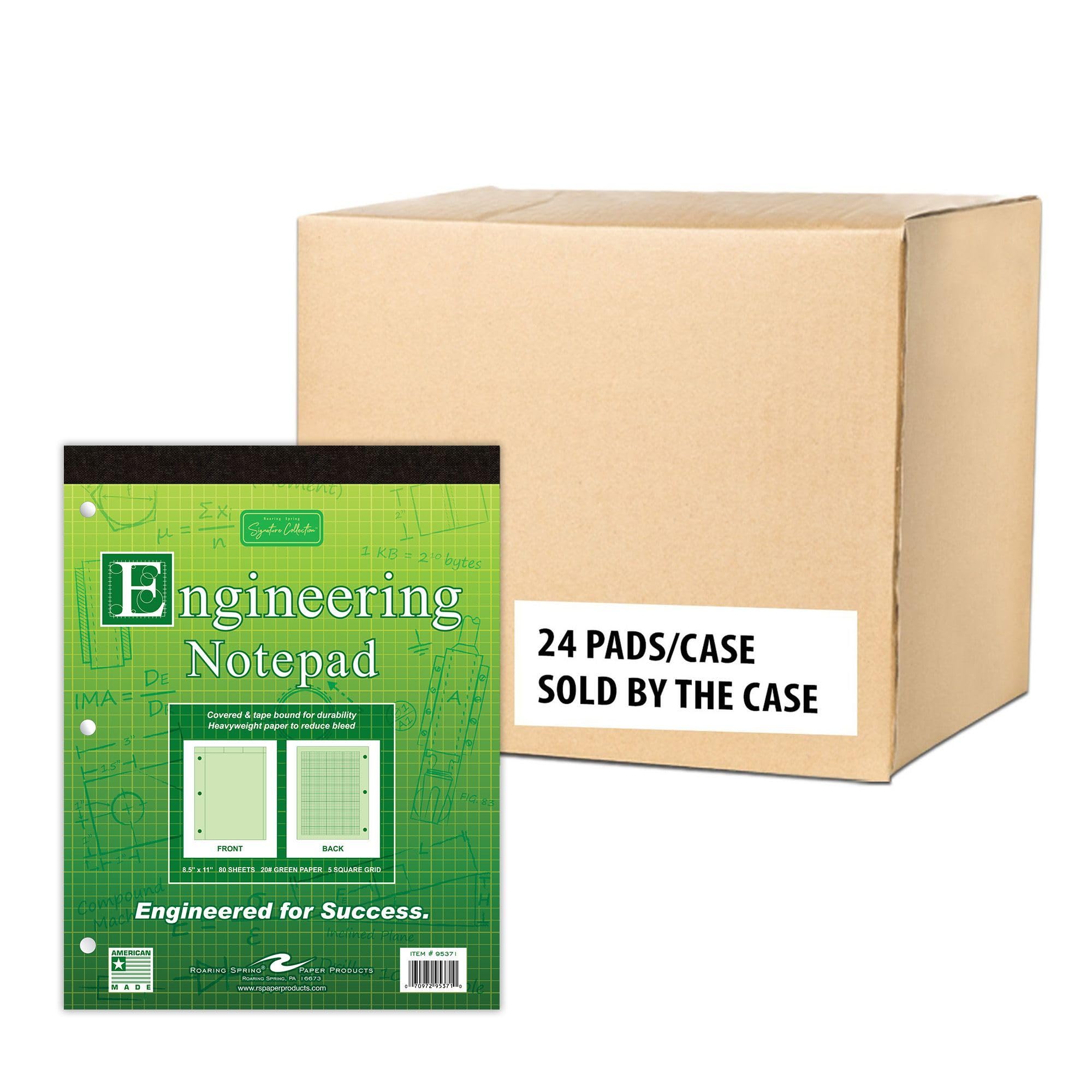 Roaring Spring Engineering Covered Notepads, Case of 24, 8.5"x11", 80 Sheets Per book, Heavy 20# Green Tinted Paper, Computation Pad, Proudly Made in The USA, Heavyweight Backer Board