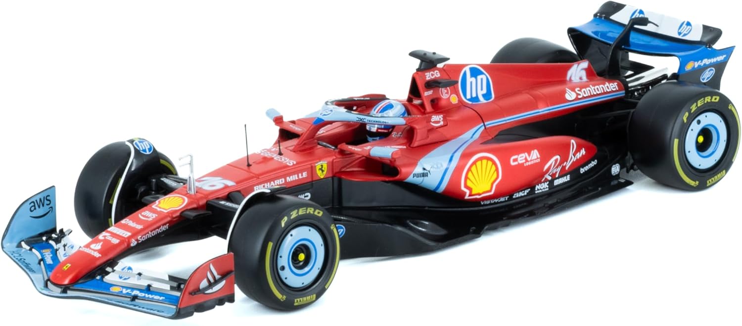 Bburago - Ferrari SF24 F1 Miami 2024#Leclerc with Helmet - 1/18 Metal Model Model - Official Ferrari Formula 1 Season 2024 - Very realistic details - Ferrari Collector's Edition