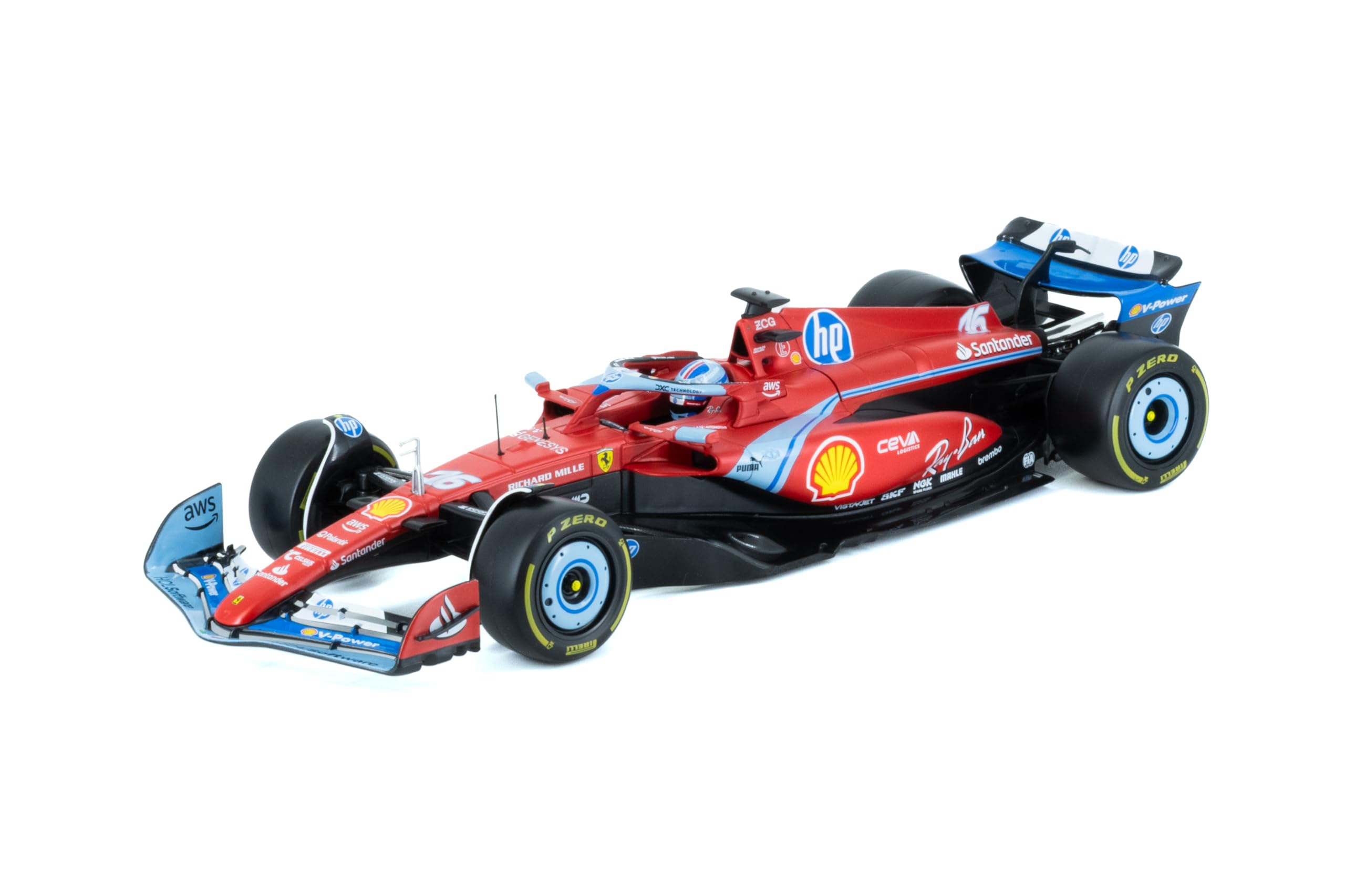Bburago - Ferrari SF24 F1 Miami 2024#Leclerc with Helmet - 1/18 Metal Model Model - Official Ferrari Formula 1 Season 2024 - Very realistic details - Ferrari Collector's Edition