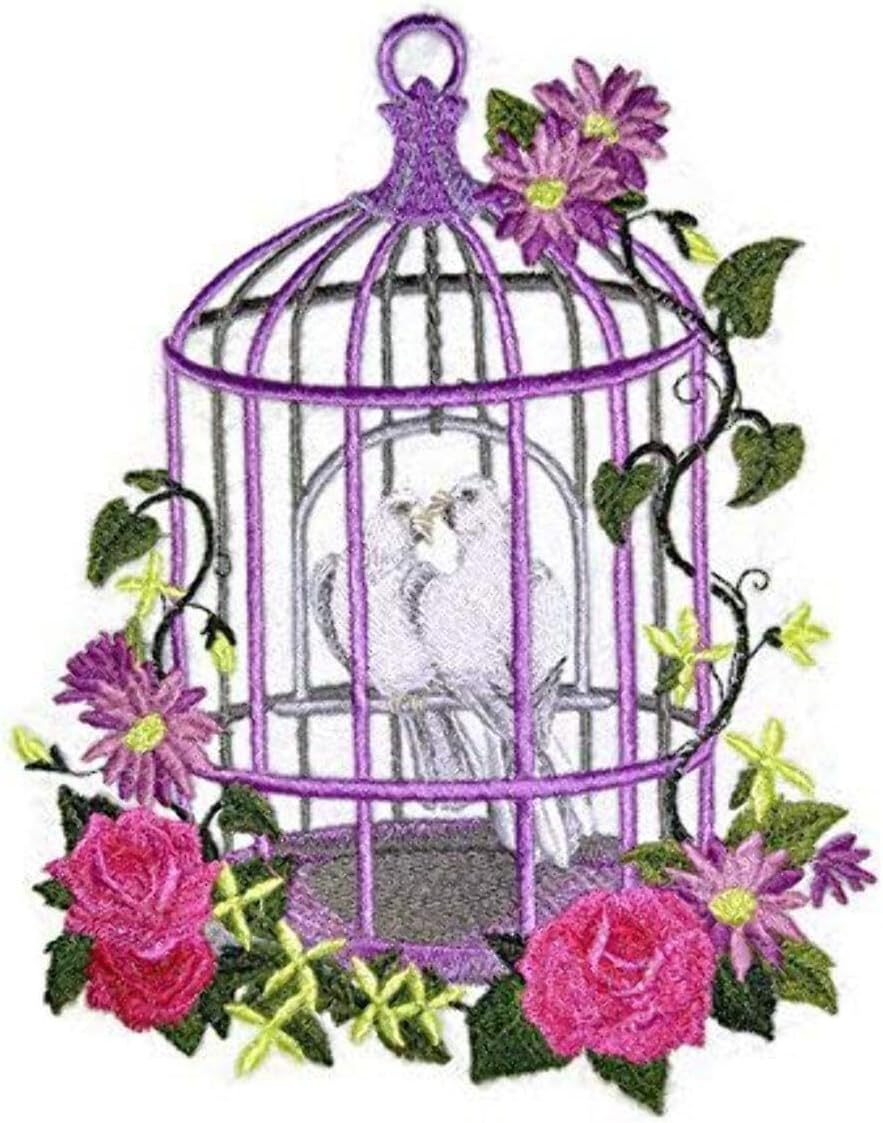 Nature Weaved in Threads, Amazing Birds Kingdom [Victorian Birdcage with Doves ] [Custom and Unique] Embroidered Iron on/Sew Patch [7.48" *5.85"] [Made in USA]