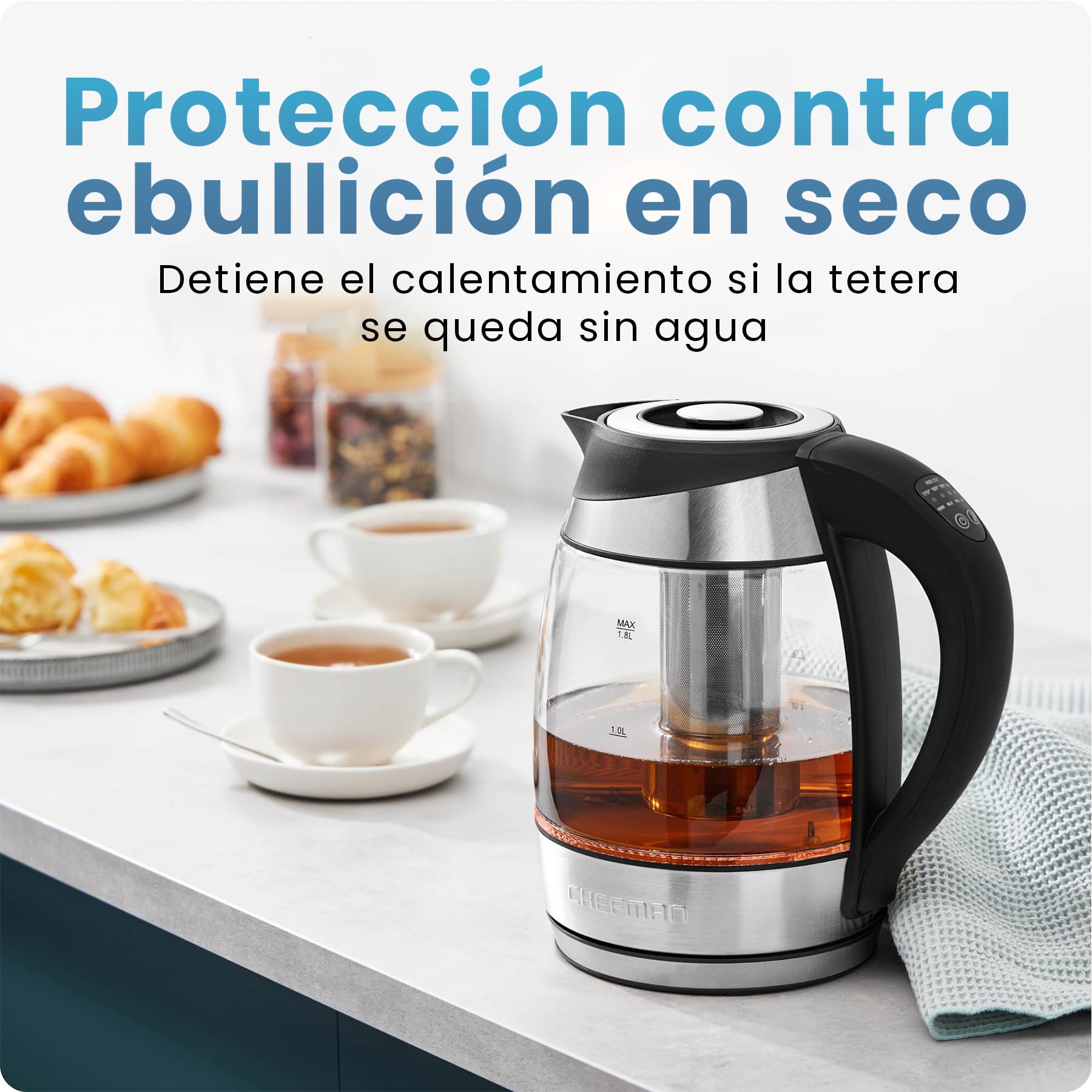 Chefman Electric Kettle with Temperature Control, 5 Presets LED Indicator Lights, Removable Tea Infuser, Glass Tea Kettle & Hot Water Boiler, 360° Swivel Base, BPA Free, Stainless Steel, 1.8 Liters: 1.8L - Stainless Steel - Tea Infuser - Temperature Control
