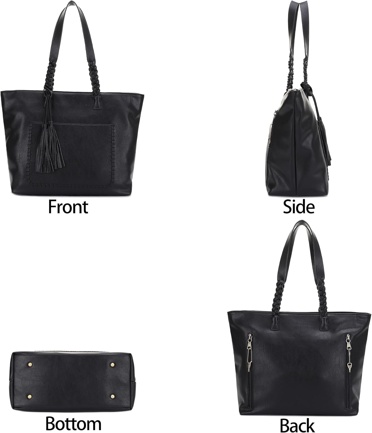 JESSIE & JAMES Helena Tote Bag With Braided Top Handle and Tassels, Everyday Carry Handbag - Image 3
