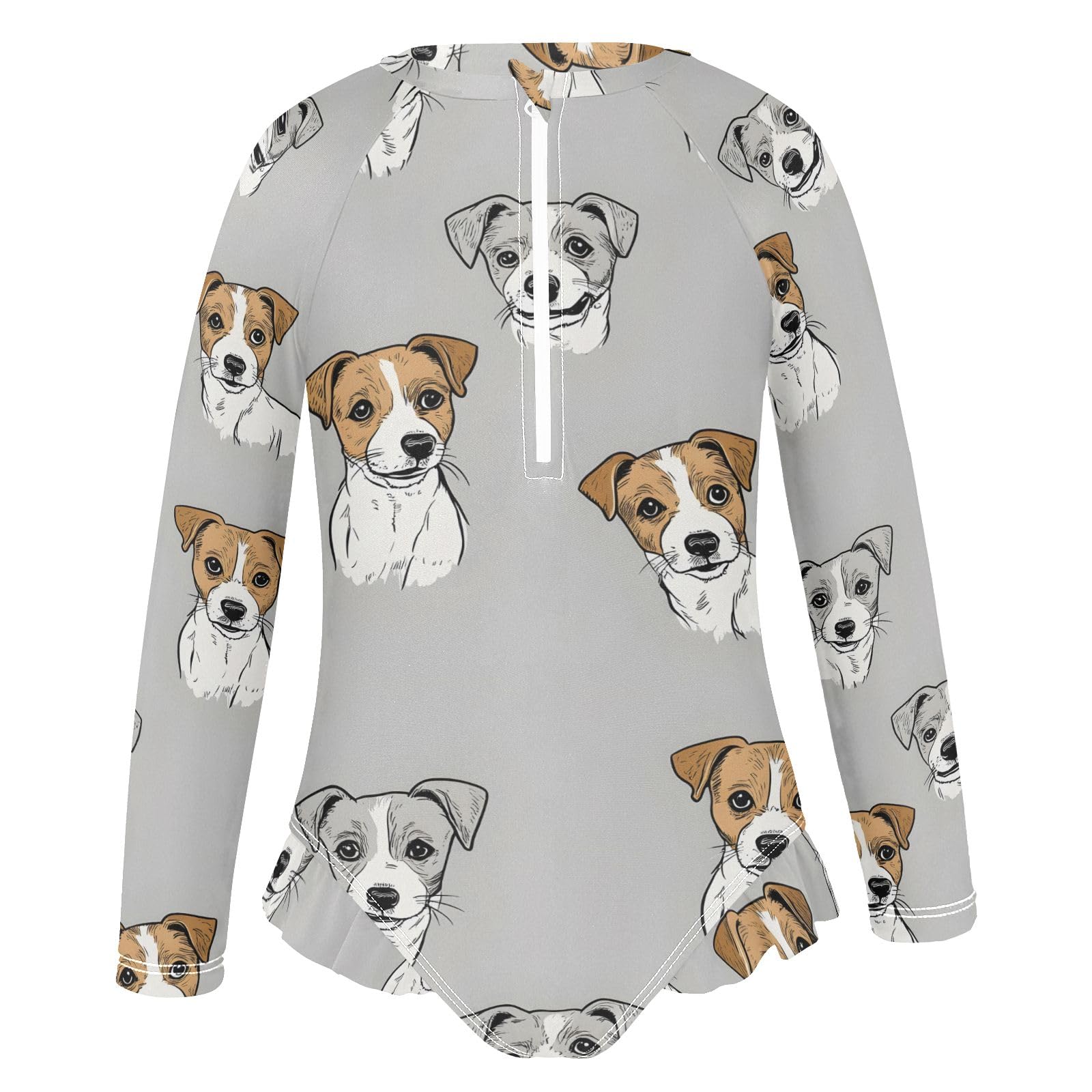 ALAZA Swimsuit for Girls Long Sleeve Rashguard Bathing Suit Dog Head Gray Quick Dry 4T