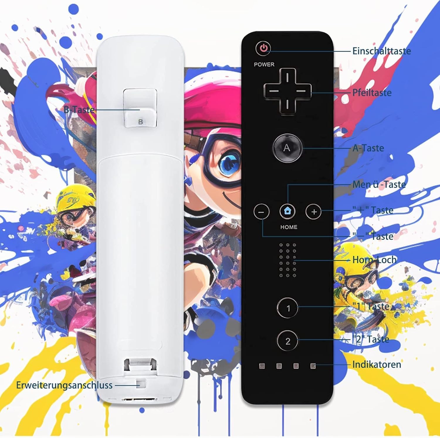 AUFGLO Pack de 2 manettes Wii - Télécommande Wii avec étui en silicone et dragonne (noir+blanc)