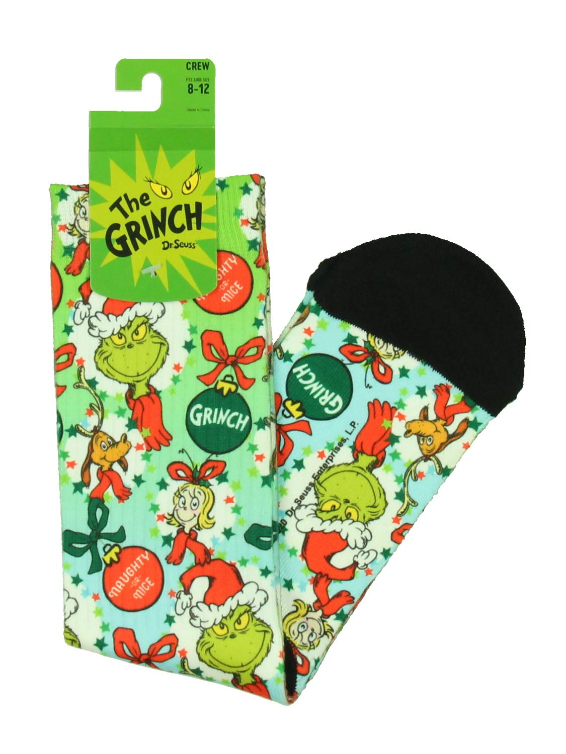 Dr Seuss The Grinch Naughty Or Nice Adult Holiday Ombré Sublimacja Crew Skarpety