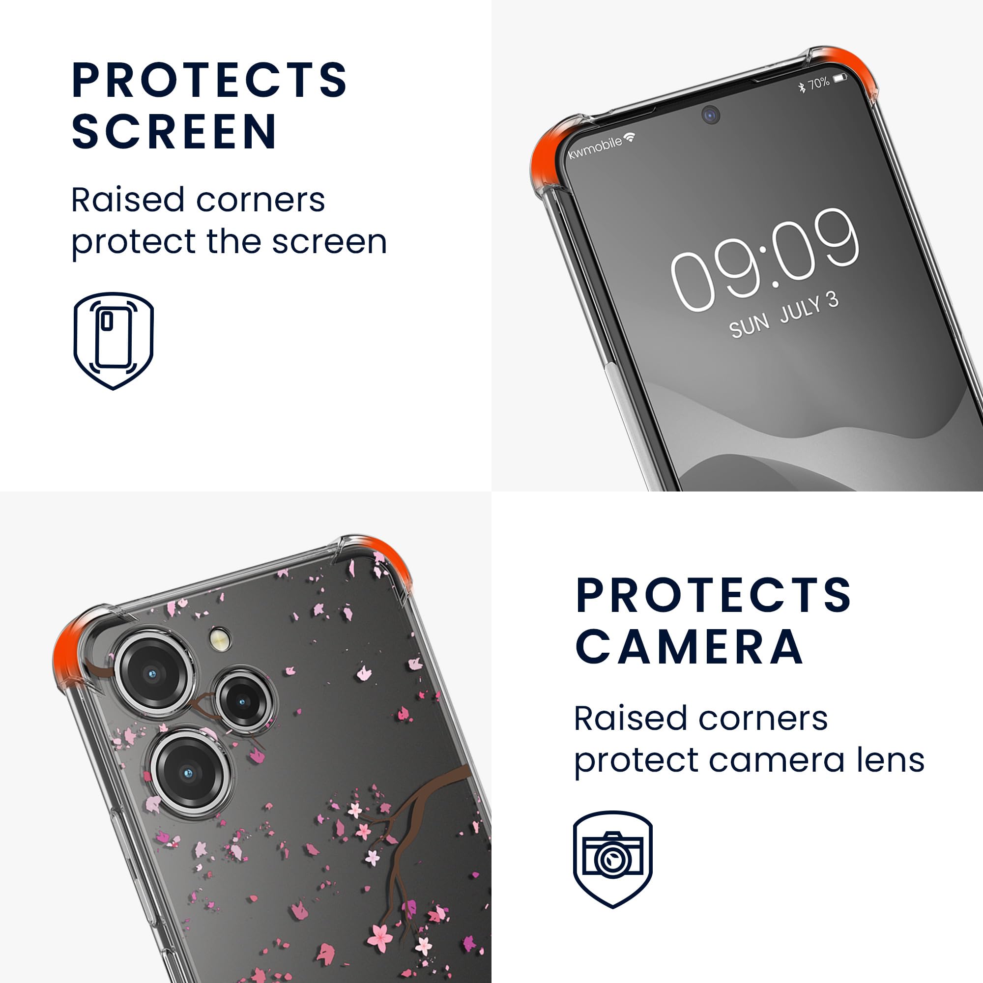 kwmobile Crossbody Case Compatible with Xiaomi Redmi 12 Case Strap - Cherry Blossoms Pink/Dark Brown/Transparent - Image 3