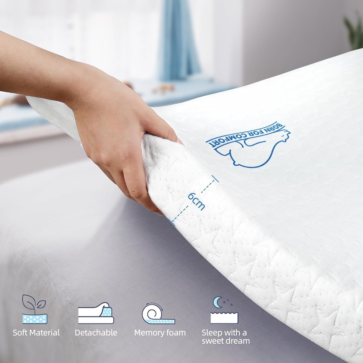Wowttrelax Surmatelas 140 x 200, Surmatelas à Gel Mémoire de Forme, sur-Matelas pour Adulte Épaisseur 6 cm, Housse Amovible et Lavable, Hypoallergénique, Soutien Optimal (140x200x6cm) | Housse de matelas amovible douce au toucher, norme de qualité alleman