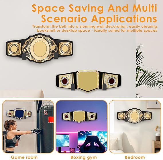 4Pcs Wrestling Belt Wall Display Holder Easy to Install Championship Belt Horizontal Wall Mount Organizer Decorative Title Belts Rack Display Case for Adult and Kid