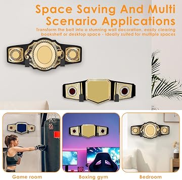 4Pcs Wrestling Belt Wall Display Holder Easy to Install Championship Belt Horizontal Wall Mount Organizer Decorative Title Belts Rack Display Case for Adult and Kid
