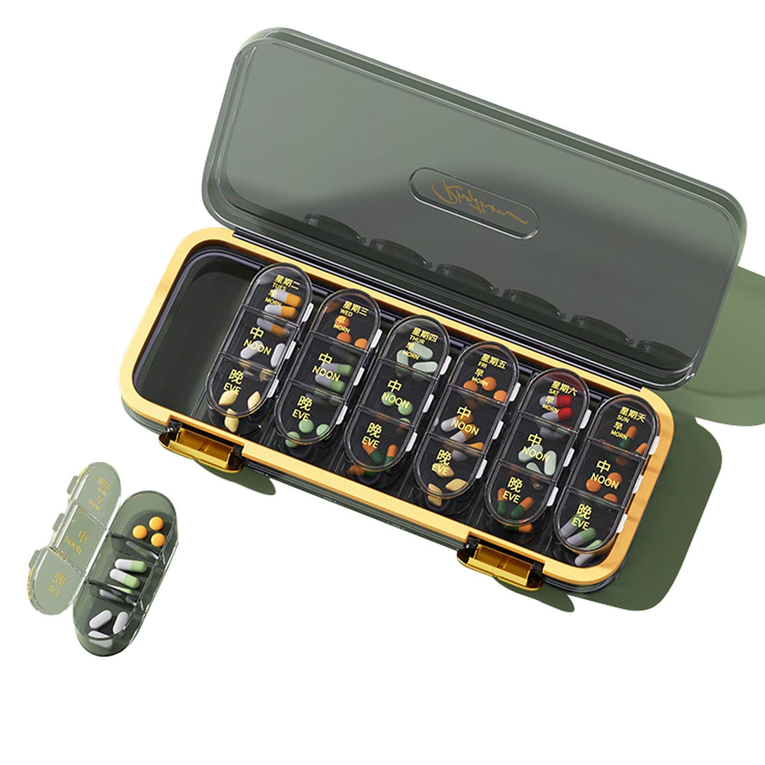 KLEANEWeekly Pill Organizer 3 Times a Day, 21 Compartment 7 Days Pill Box, Daily Medicine Organizer for Pills/Vitamins/Fish Oil/Supplements (Black)