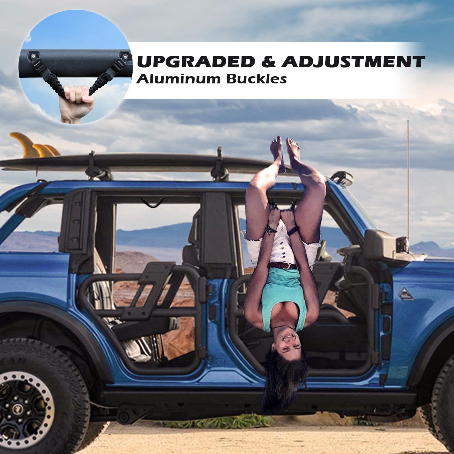 Upgraded 4 Pack Roll Bar Grab Handles with Aluminum Adjustment Buckles, Compatible with Ford Bronco 2021-2025+ 2/4 Door, Paracord Grip Handle, Replacement for Bronco Accessories (Not for Bronco Sport)