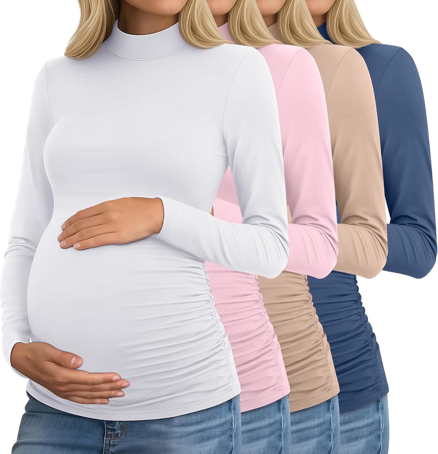 Riyiper 4 Pack Women's Maternity Turtleneck Long Sleeve Shirts