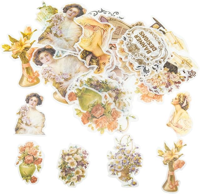 Ephemera Pack, Plants Style Note Decoration Self-Adhesive Tropical Plants Stickers for Scrapbook, Notebook, Journal, Card Making (Vintage Flower)