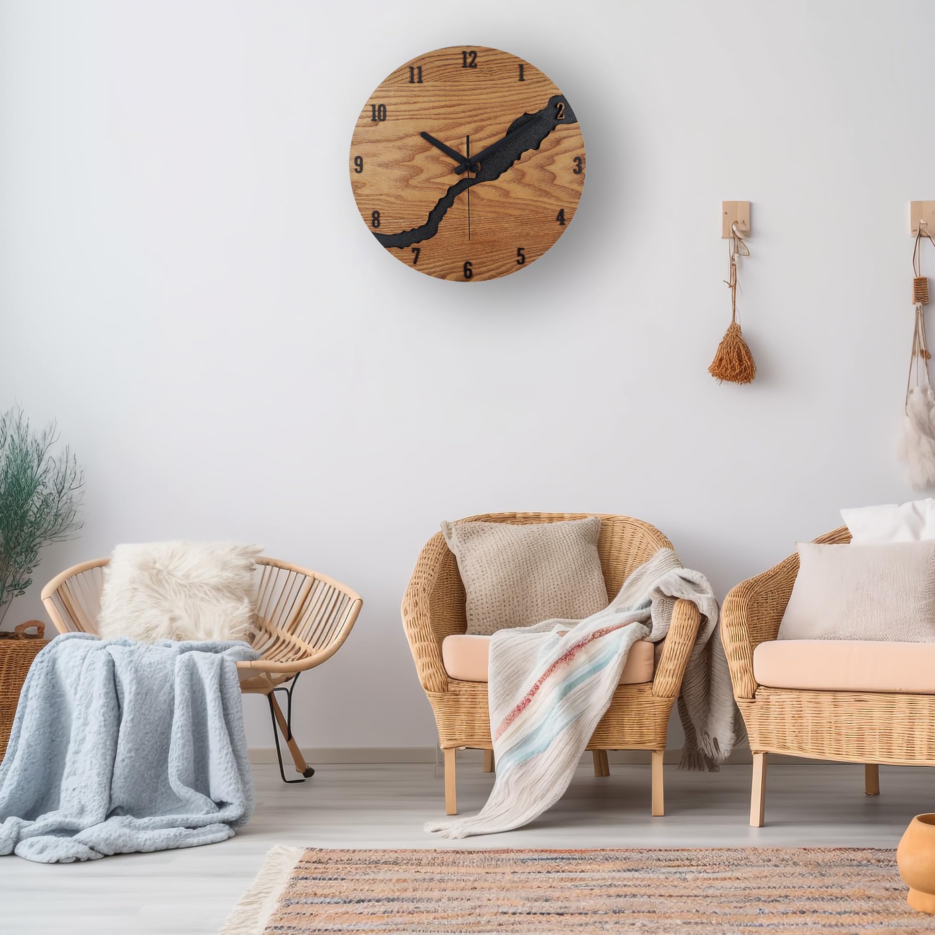 Beflourish Orologio da parete Legno con nummeri moderno silenzioso per Soggiorno, Camera da Letto, Cucina (40cm)
