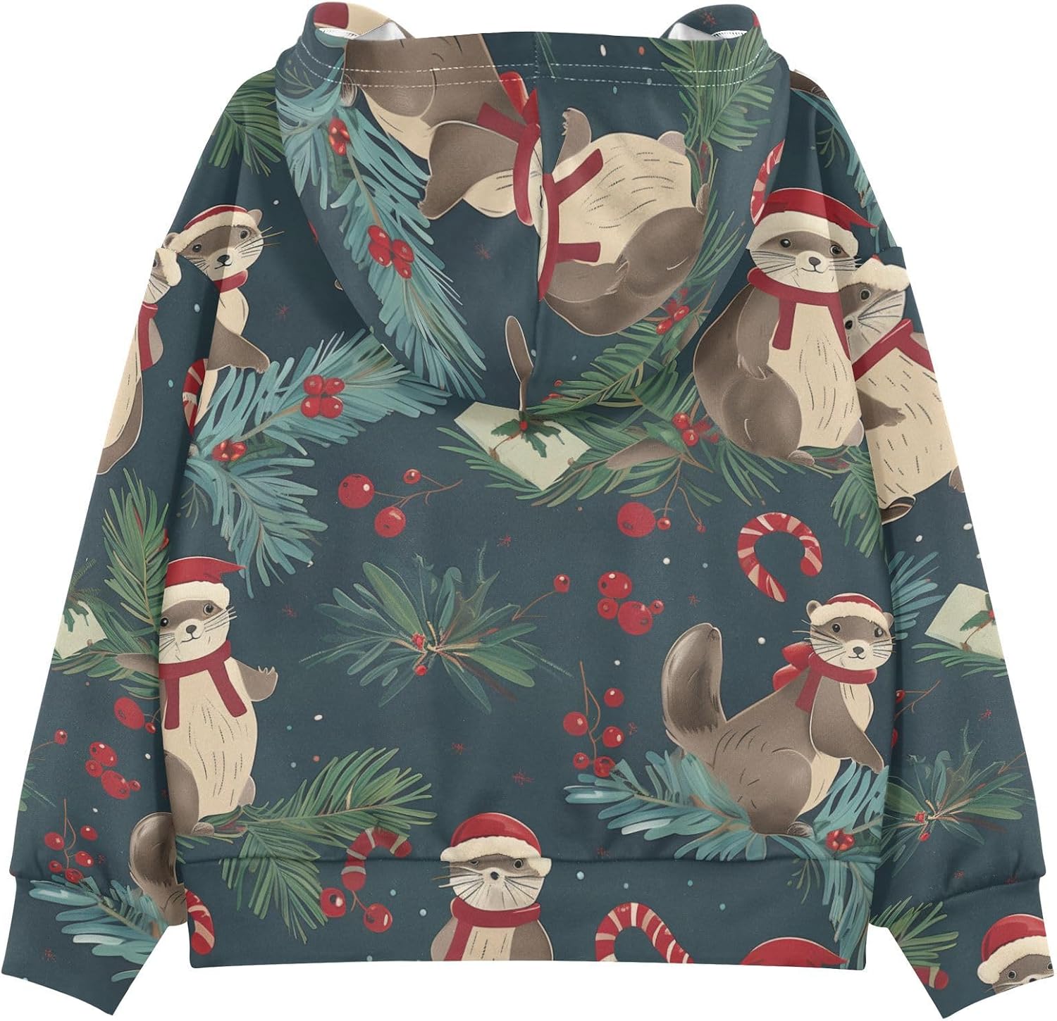 ZZXXB Otter Spruce Branch Kids Sweatshirts Boys Girls Hooded Kangaroo Pocket Pullover Tops XS-XXL