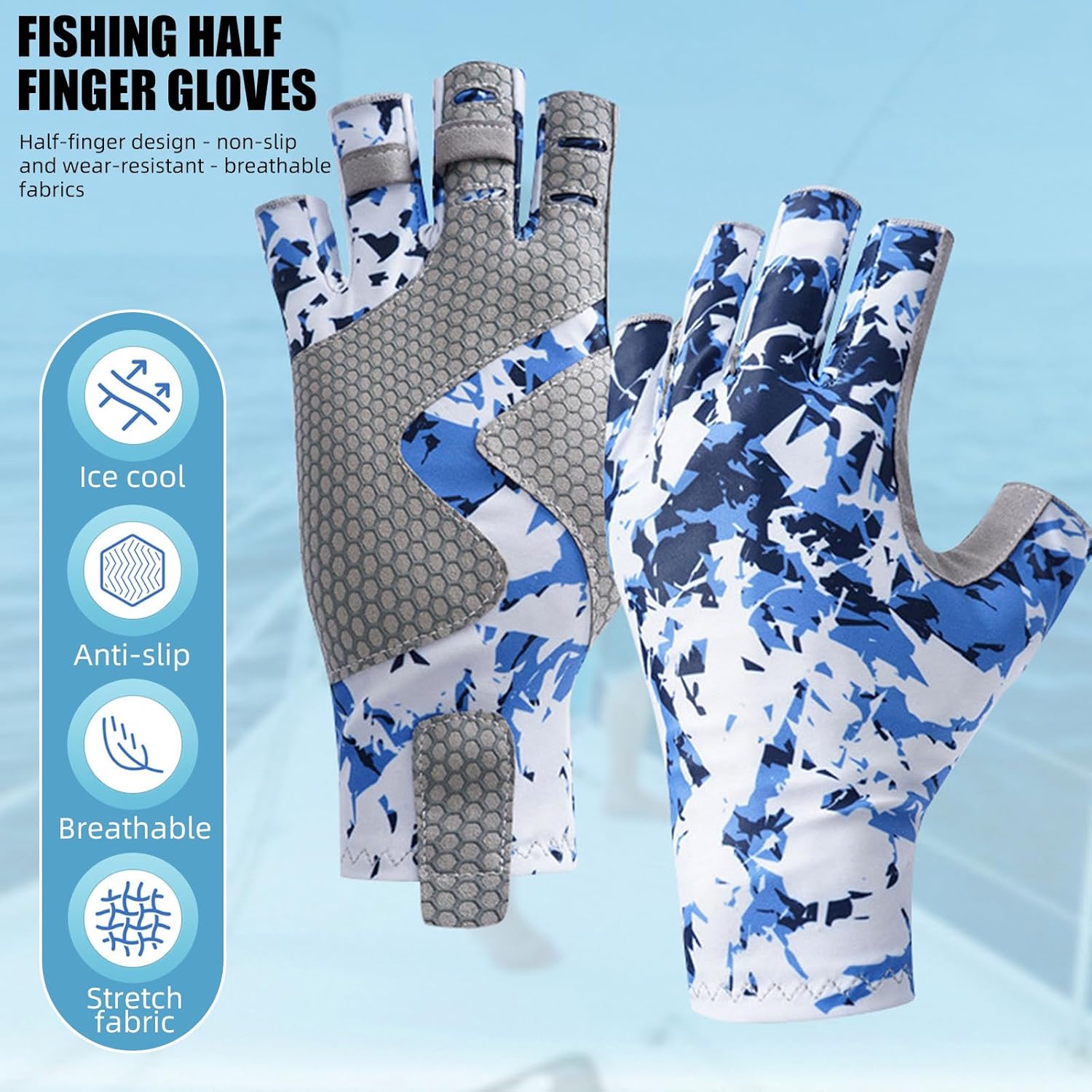 Fishing Gloves for Men Women, UPF50+ Fingerless Sun Protection Gloves, Durable and Ergonomic, for Kayaking, Rowing, Hunting, Paddling, Boating, Biking, Hunting, Driving - Image 2