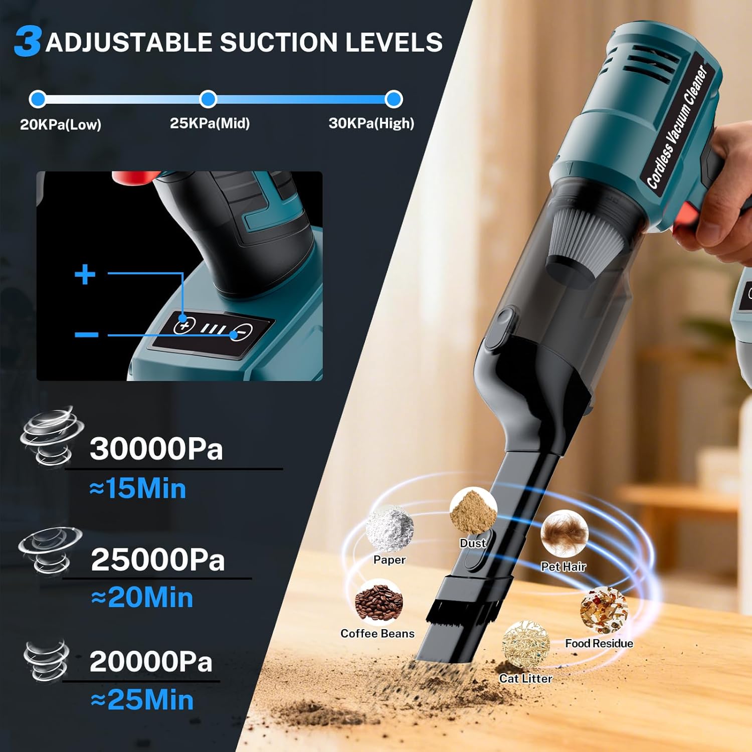 YEX-BUR Cordless Handheld Vacuum for Makita 18V Battery(Tool Only), 240W Powerful Car Vacuum with Brushless Motor, 3-Speed, 5 Filters, Portable Vacuum Cleaner for Home Office Car Pet - Image 3